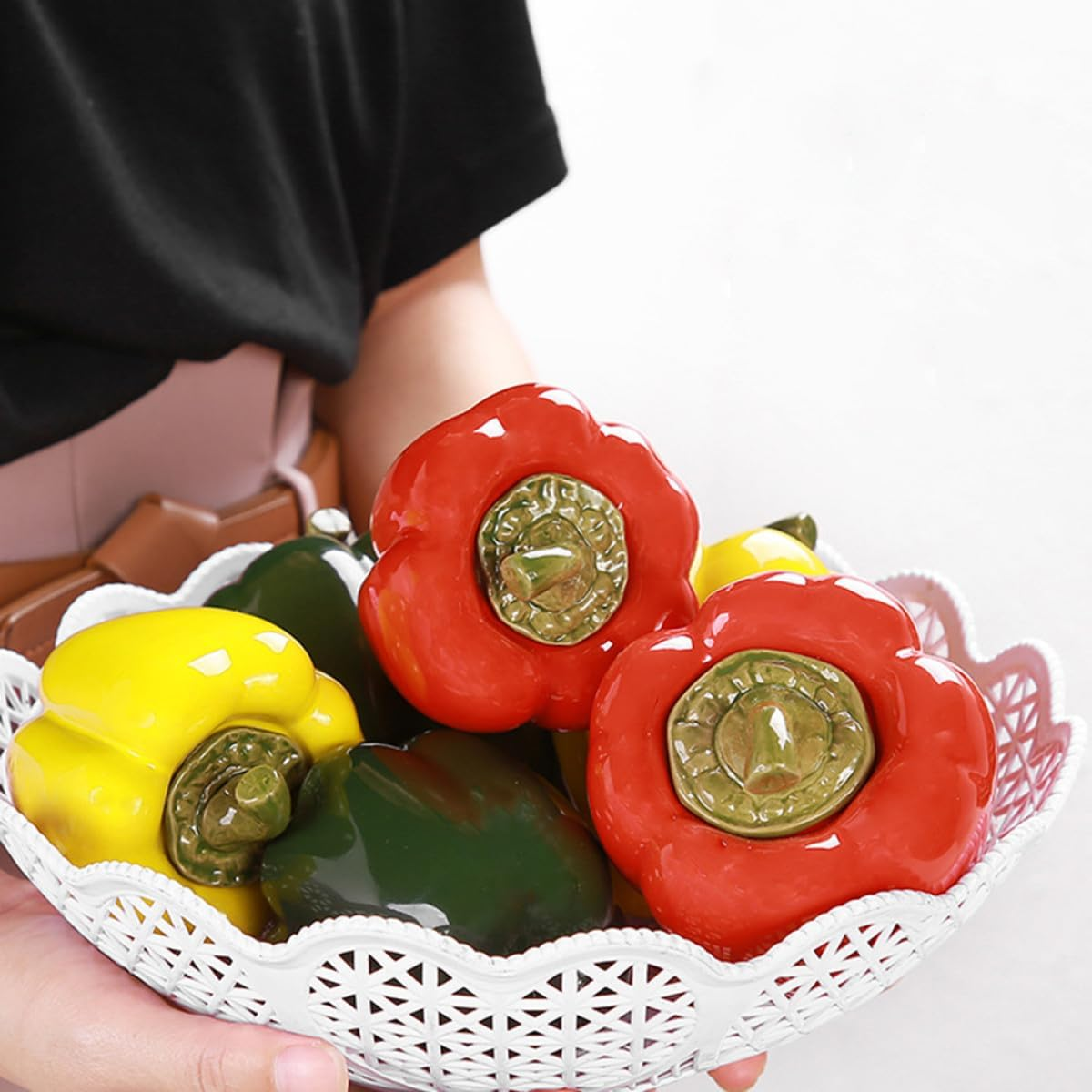 TOMETURE Red Small Mini Ceramic Tea Storage Jar Capsicum Shape Food Container for Loose Tea and Coffee Beans image number 5