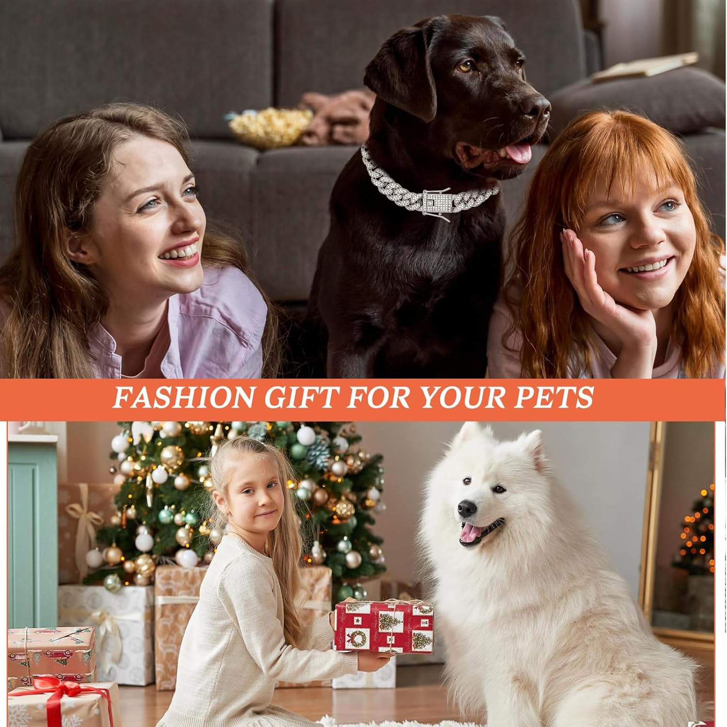 Lilbitty Silver Dog Collar Diamond Cuban Link Collar 13 Mm Wide Dog Collar Metal Cat Collar Pet Crystal Collar Jewellery Accessories 40 Cm image number 1