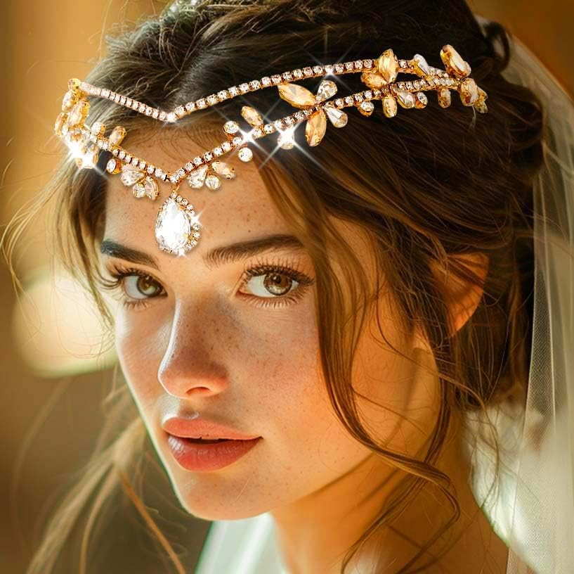 Fashband Crystal Headband Gold Rhinestone Headpiece Bridal Wedding Hair Accessories for Women image number 3