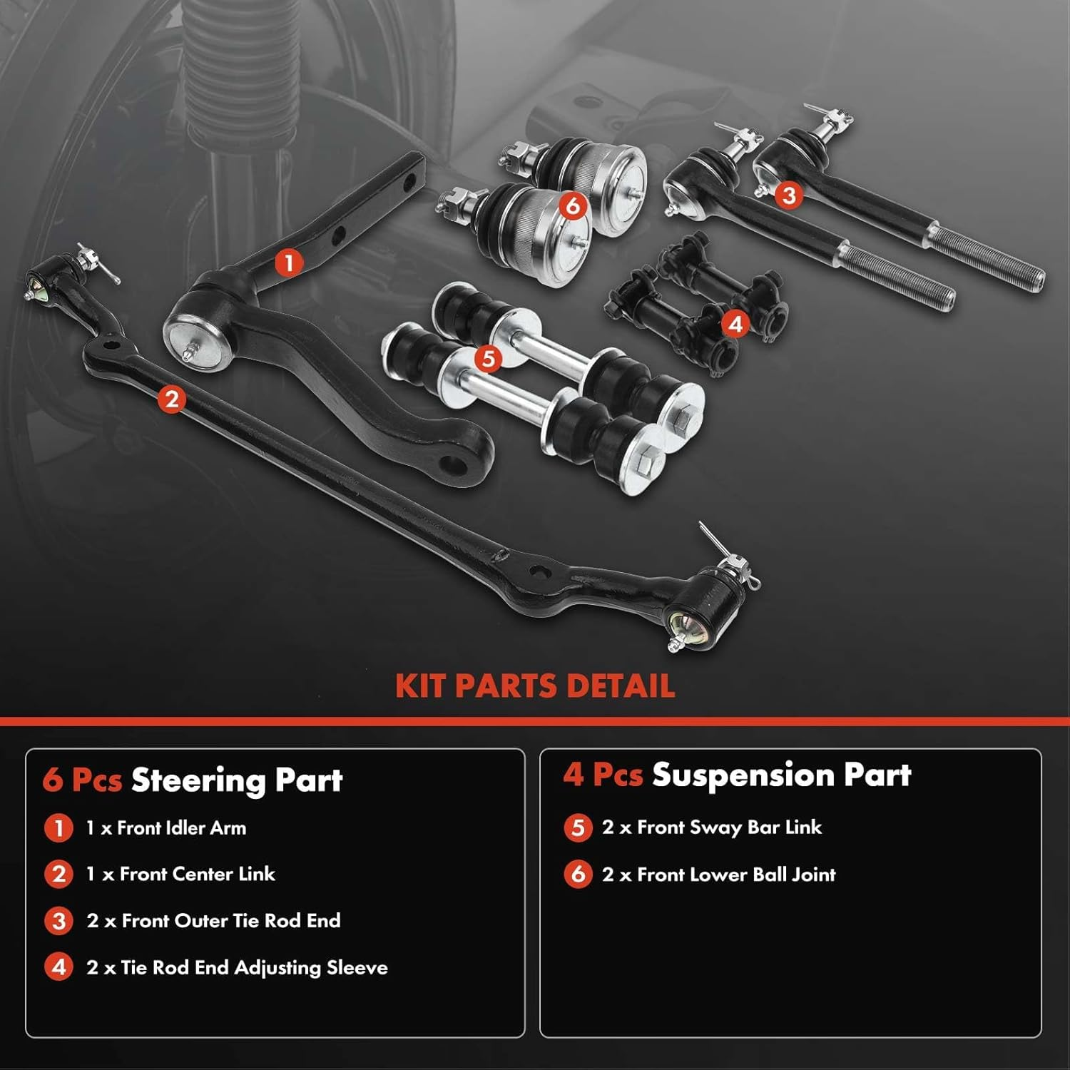 A-Premium Set of 10, Front Sway Bar Link, Lower Ball Joint, Outer Tie Rod End, Idler Arm, Center Link, Compatible with Chevrolet Camaro 1982-1992, Pontiac Firebird 1982-1992 image number 3