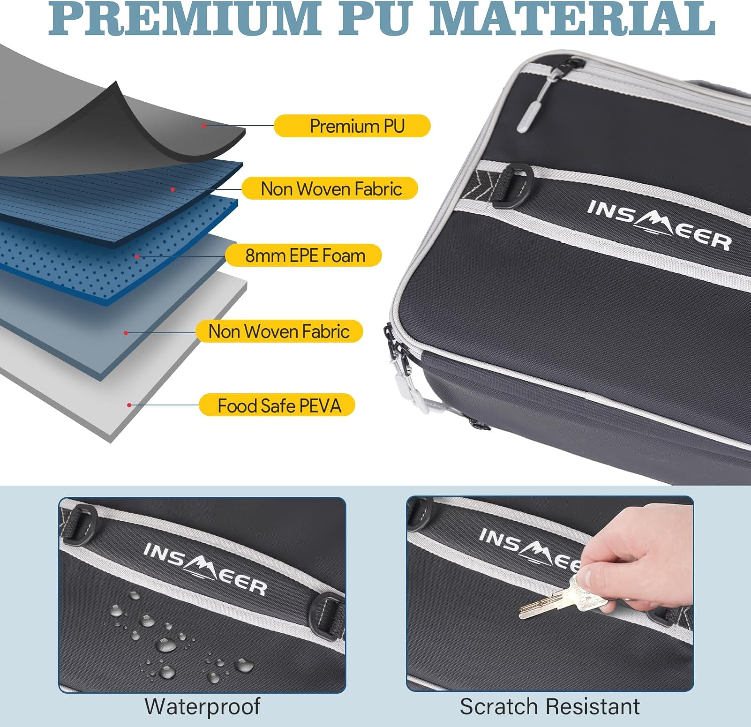 INSMEER Insulated 16L Expandable Lunch Bag, Insulated Lunch Box Cooler Bag with Shoulder Strap &ndash; Lunch Bag for Men, Work, Office & Picnic