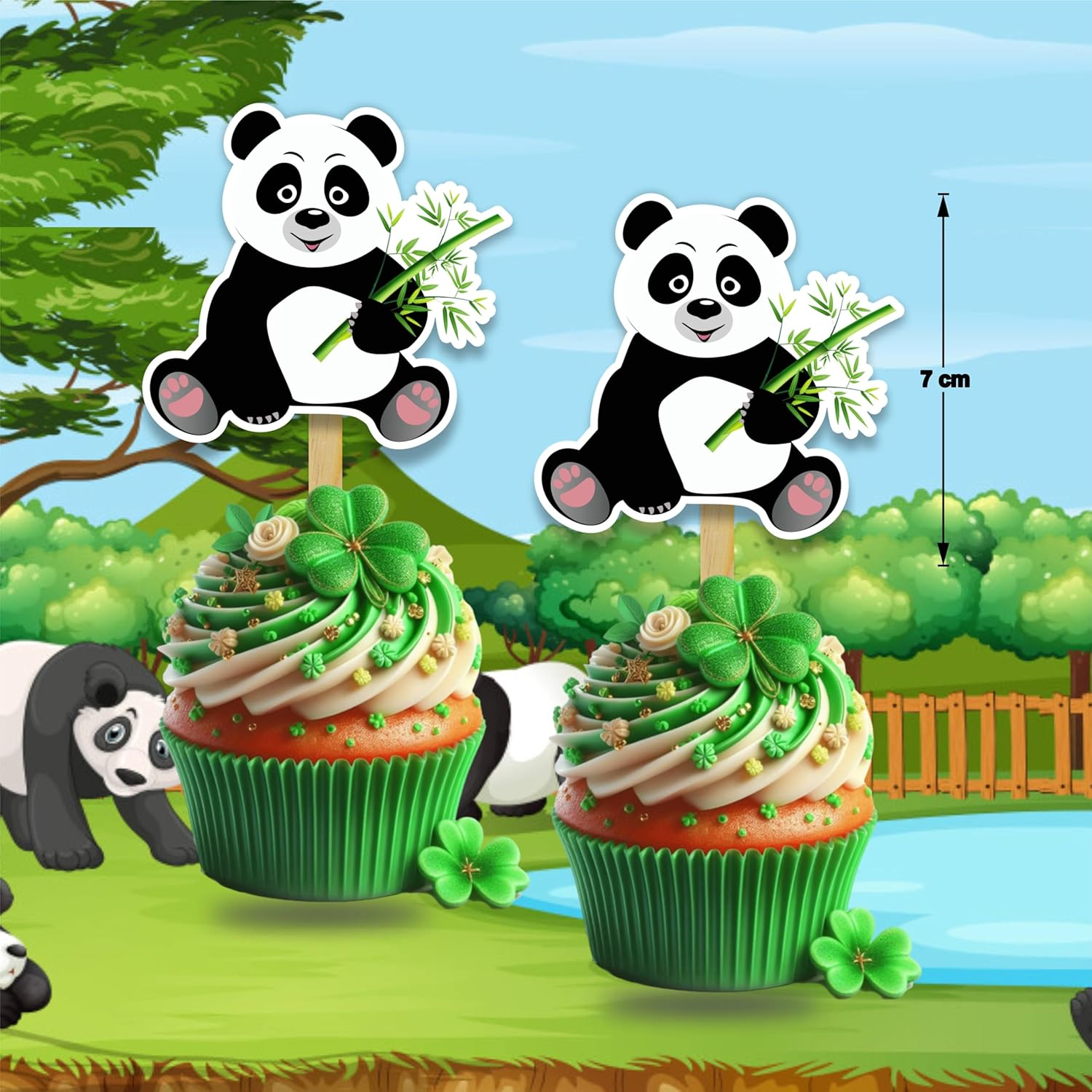 Panda Cupcake Toppers &ndash; Cute Bamboo Forest Animal Party Picks for Kids Birthday, Baby Shower, Zoo Theme, or Animal Lover Celebration D&eacute;coration image number 1