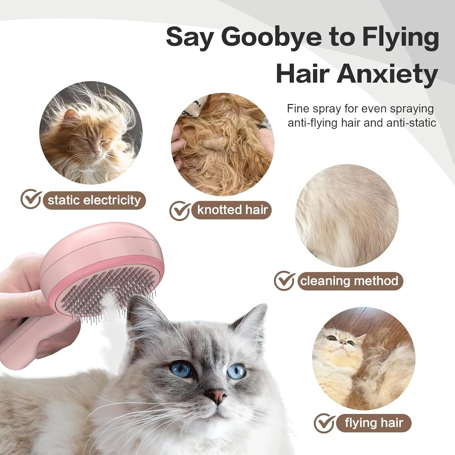 Cat Brush Short Hair, Cat Brush with One Button, Pet Brushes, Self-Cleaning Fur Brush Cat for Long Hair and Short Hair for Removing Loose Fur and Dirt, Pink image number 4