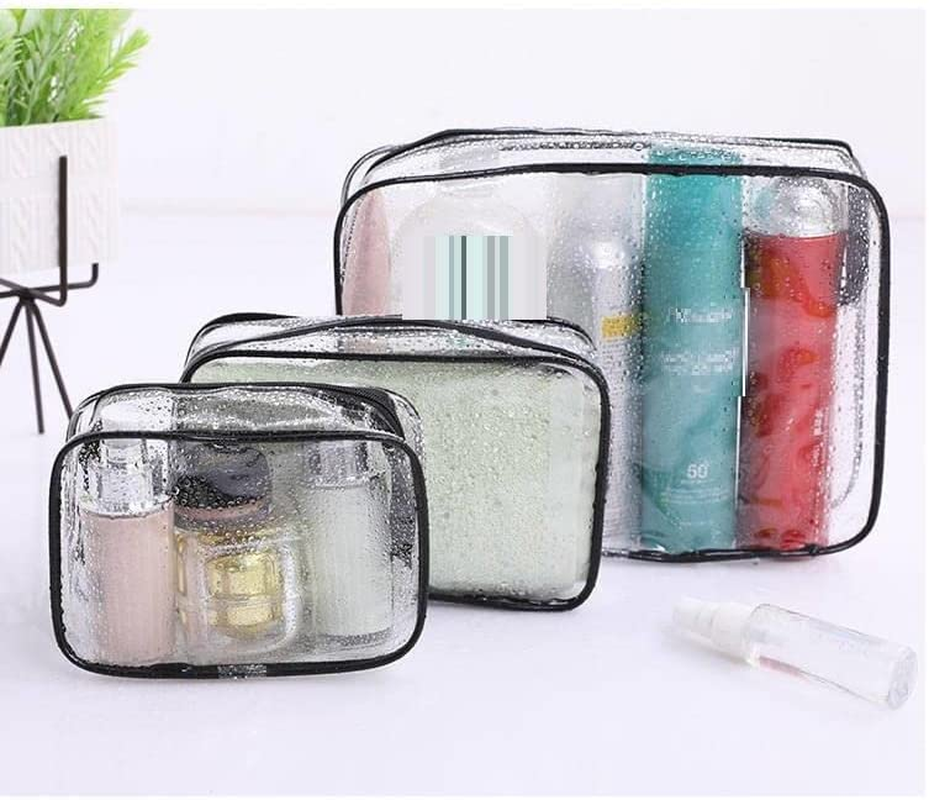 LORJE 3Pcs Portable Toiletry Bag,Travel Makeup Cosmetic Bag, Transparent Waterproof Travel Cosmetic Bag Kit,Makeup Bags for Vacation,Swimming,Bathroom (Black) image number 1