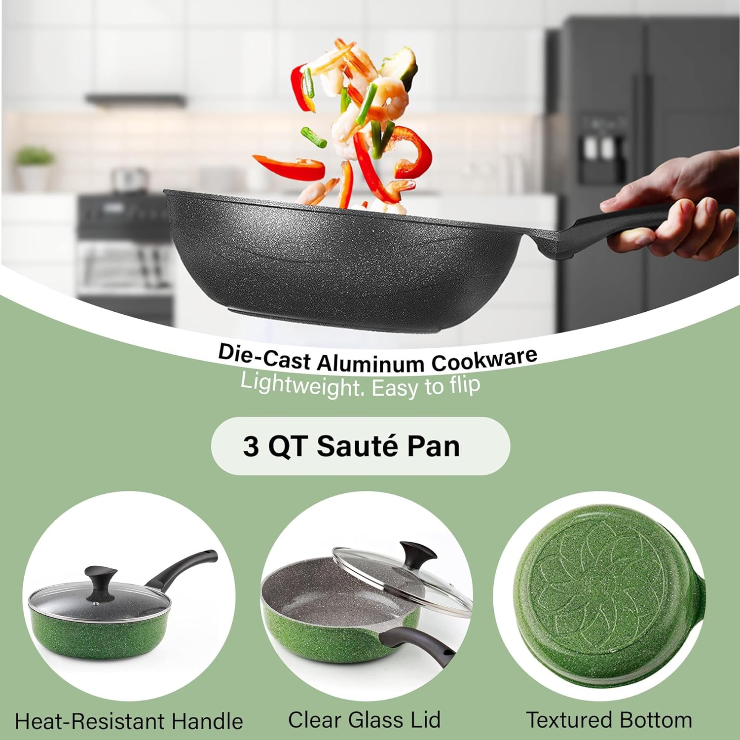 Cook N Home 2565 6-Piece Nonstick Ceramic Coating Cookware Set, Multicolor Large image number 6