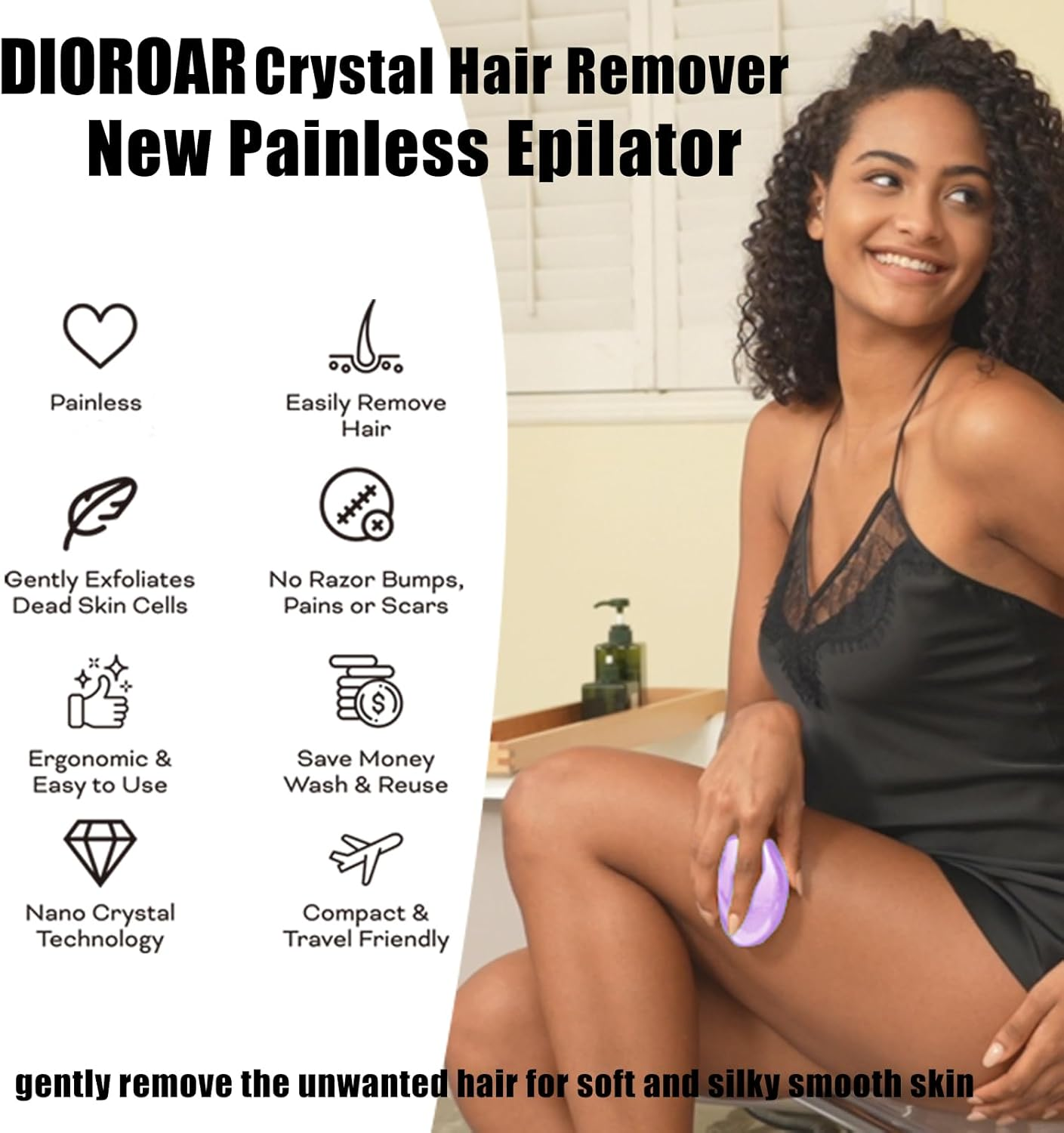 DIOROAR Crystal Hair Eraser,Upgrade Crystal Hair Remover,Physical Nano Glass Hair Removal Device,Painless Epilator and Exfoliator without Shaver for Quick Soft Silky Skin(Light Pink) image number 4