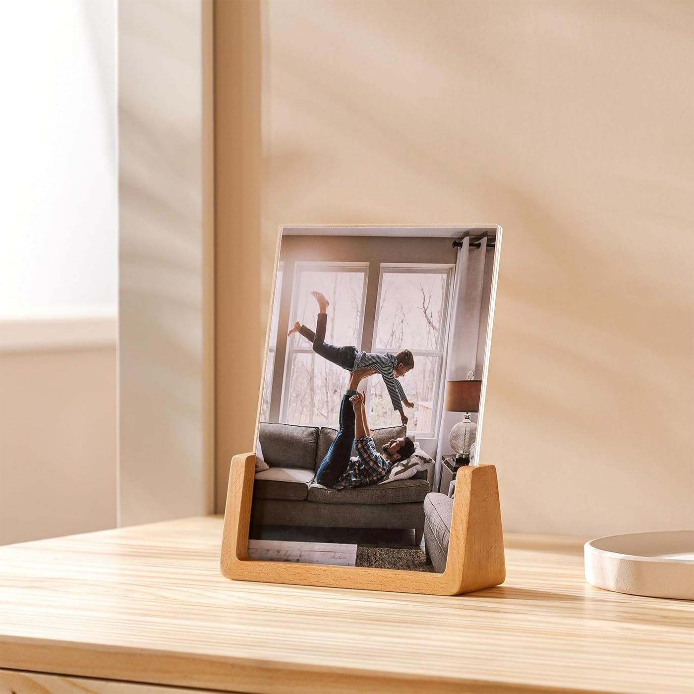 5X7 Wood Picture Frame Set of 2 Rustic Wooden Photo Frames with Base U Shaped Double Sided High Definition Acrylic Covers Menu Holder Sign Card Stand for Tabletop or Desktop Display,Vertical Frame - 5 X 7 Inch Horizontal Frame image number 4