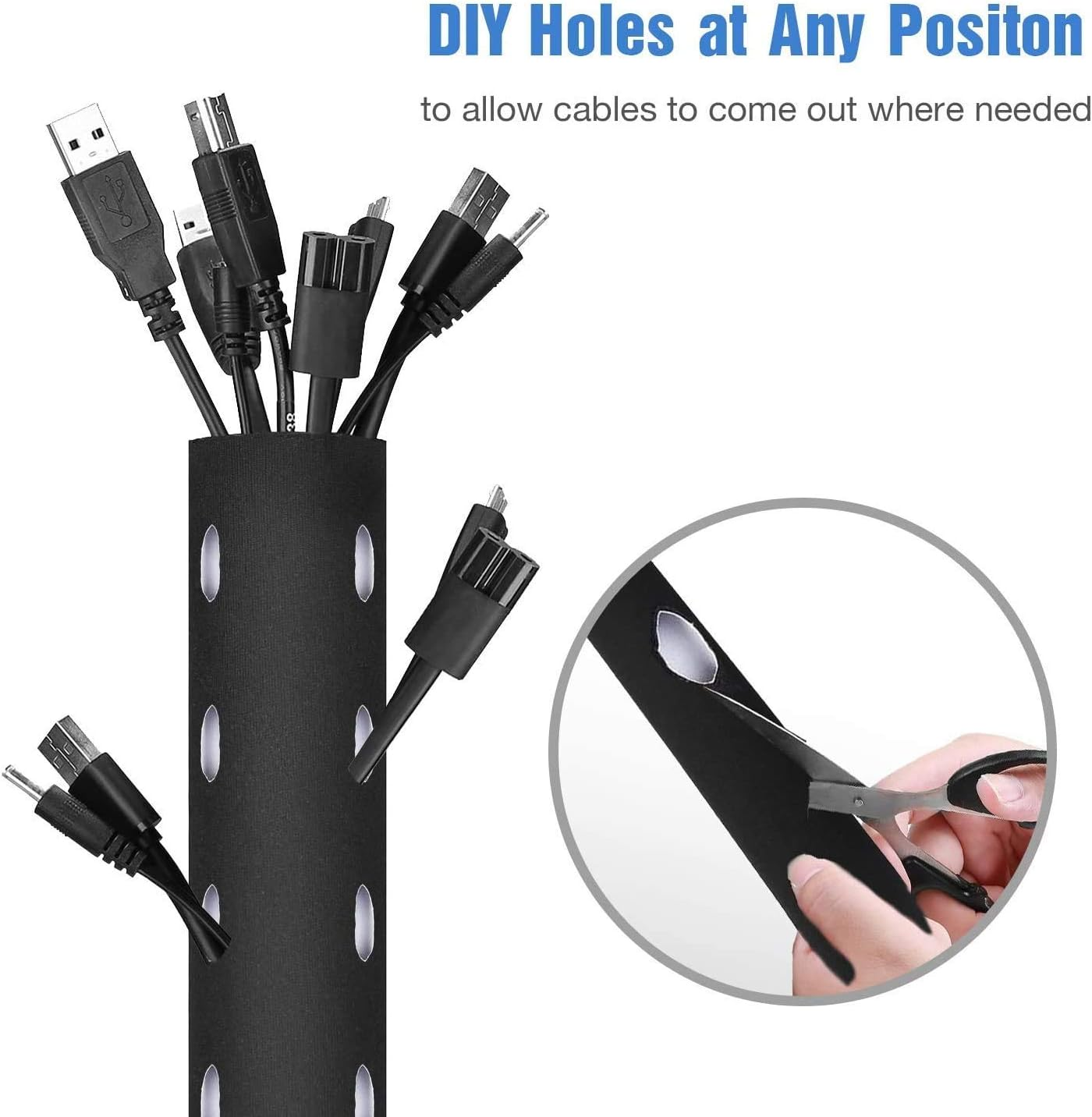 JOTO 3M X 13.5CM Cable Management Sleeve (130" X 5.3"), Cuttable Neoprene Cord Management Organizer System, Flexible Cable Wrap Cover Wire Hider for Desk TV Computer Office Home Theater -Reversible image number 2