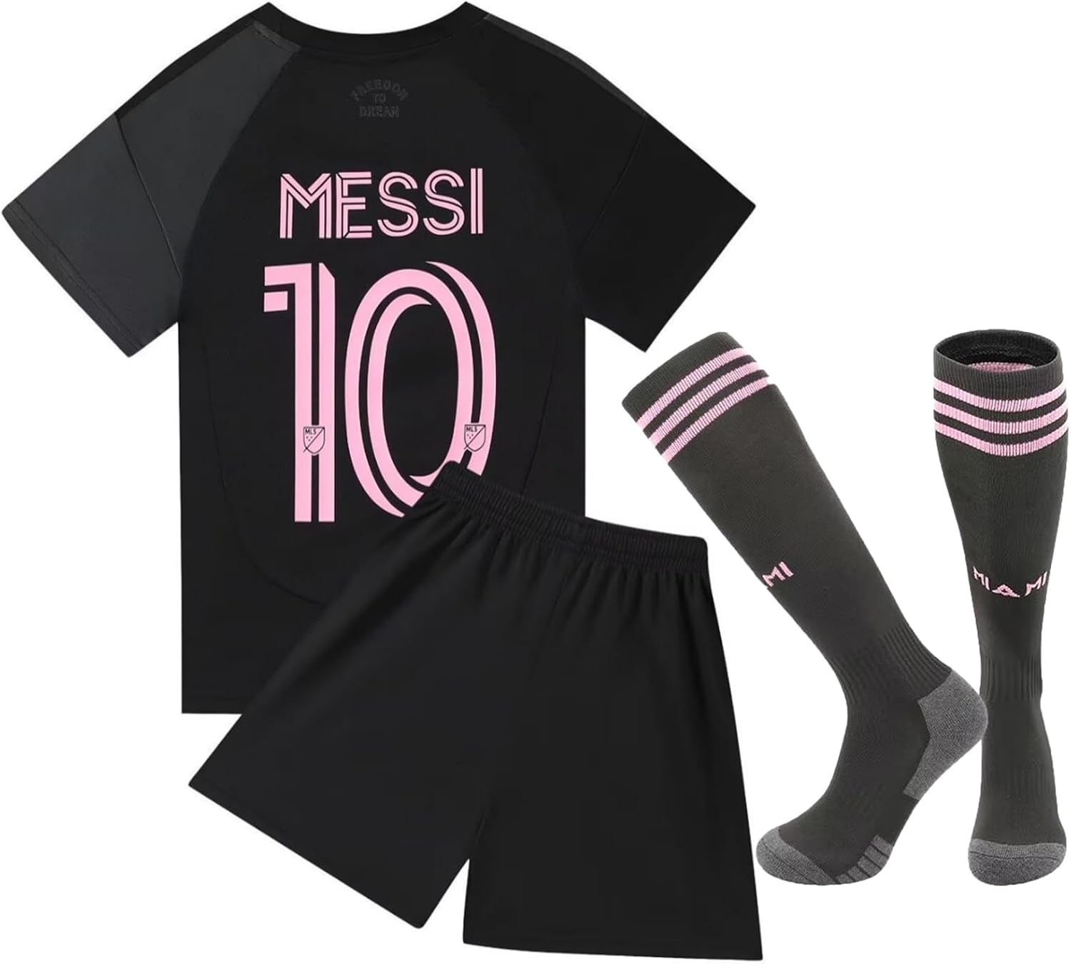 Soccer Jersey for Youth, Football Sportswear Uniforms Suit with Socks, Fans Gift T-Shirt (Big & Tall, Grey Black, 9-10 Years) image number 2