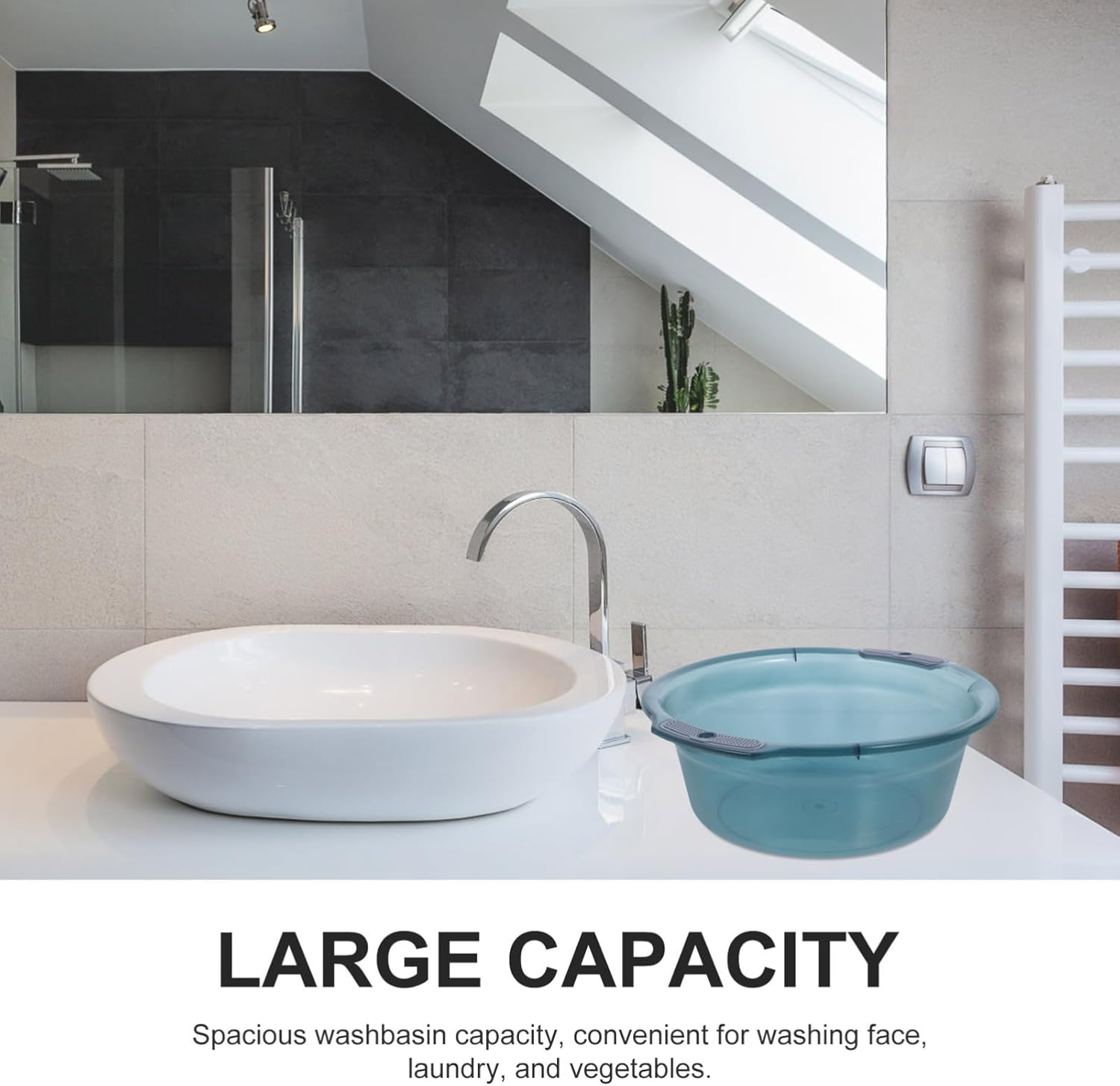 Healeved Portable Wash Basin 12 Inch Plastic Washing Basin Multipurpose Hair Washing Bowl for Home Dormitory Kitchen Use - Blue image number 4