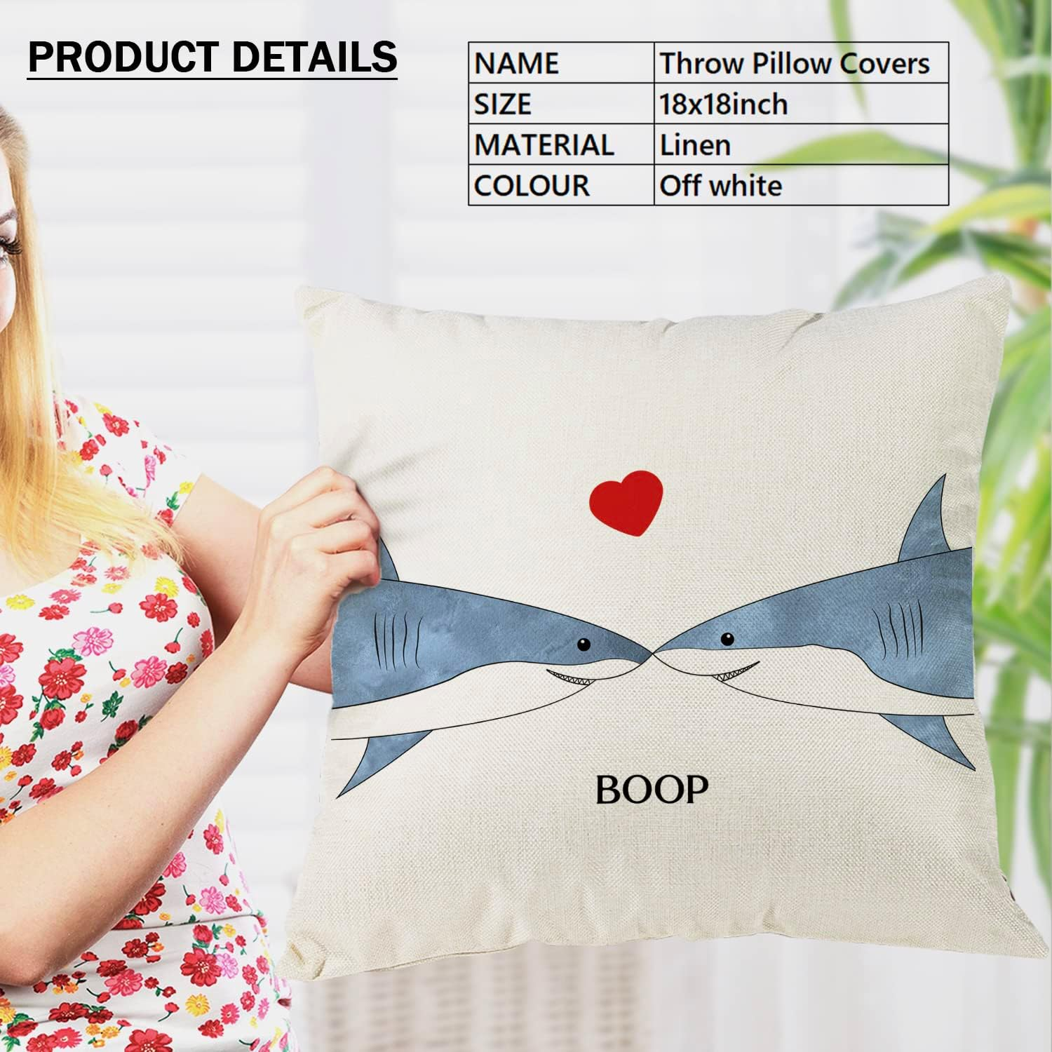 Ocean Animals Themed Shark Throw Pillow Cover, Boop Pillowcase, Funny Birthday Gift, Valentine'S Day Decor for Home Bedroom Sofa Living Room, 18X18 Inch (8D328) image number 6