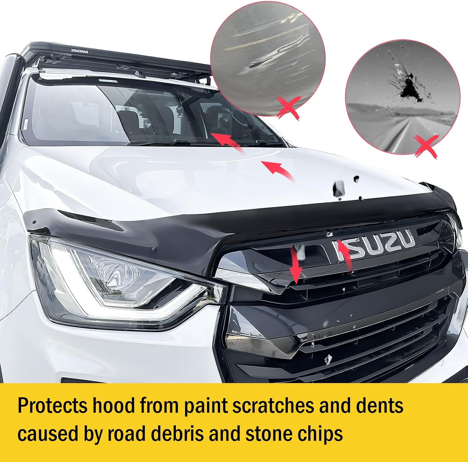 SUERAUTO4X4 Bonnet Protector for Isuzu DMAX D-MAX 2020-2024 Accessories, Tinted Black Injection Front Bonnet Stone Hood Protector Guard Trim Ute Car Exterior image number 5