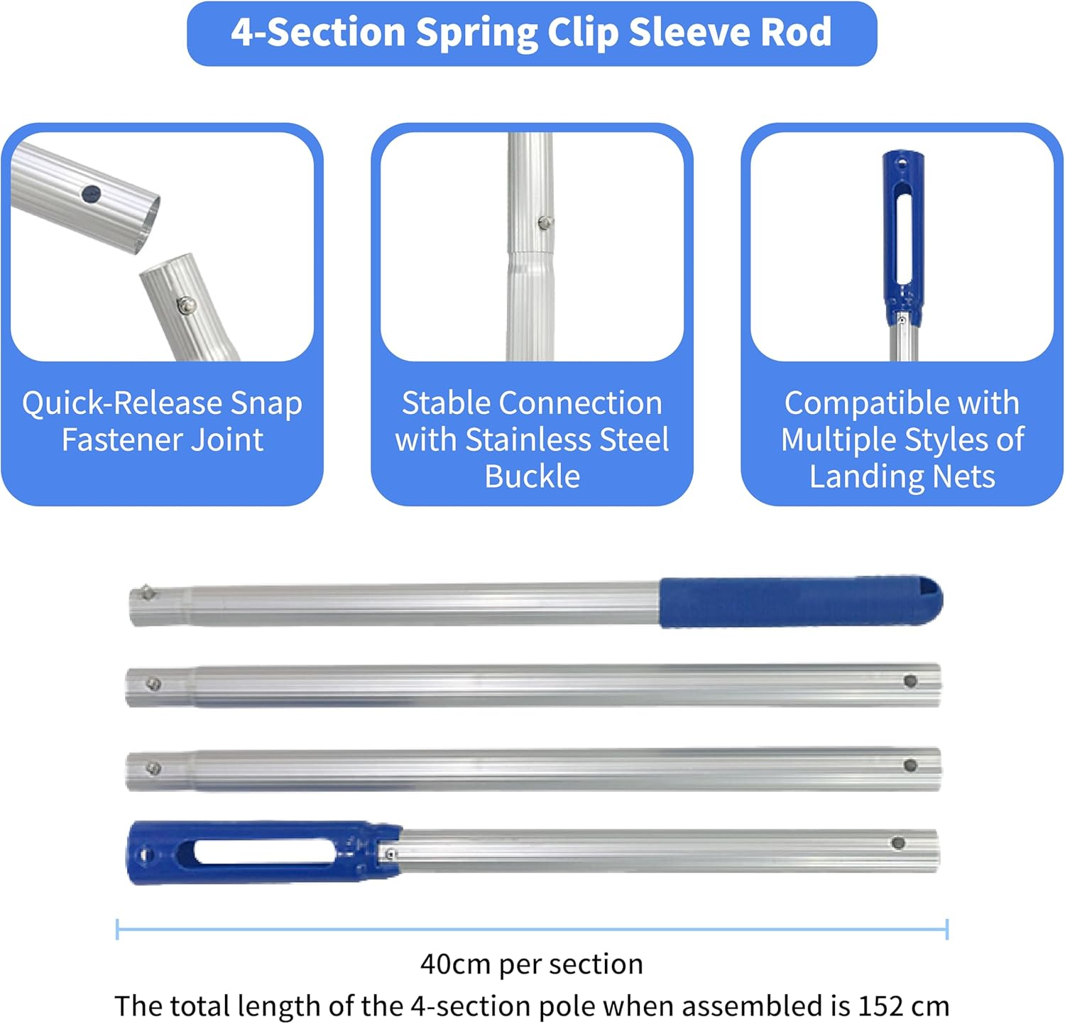 Deluxe Swimming Pool Cleaning Kit Including 2 Brush Heads, 2 Pool Skimmer Nets,155Cm Pole