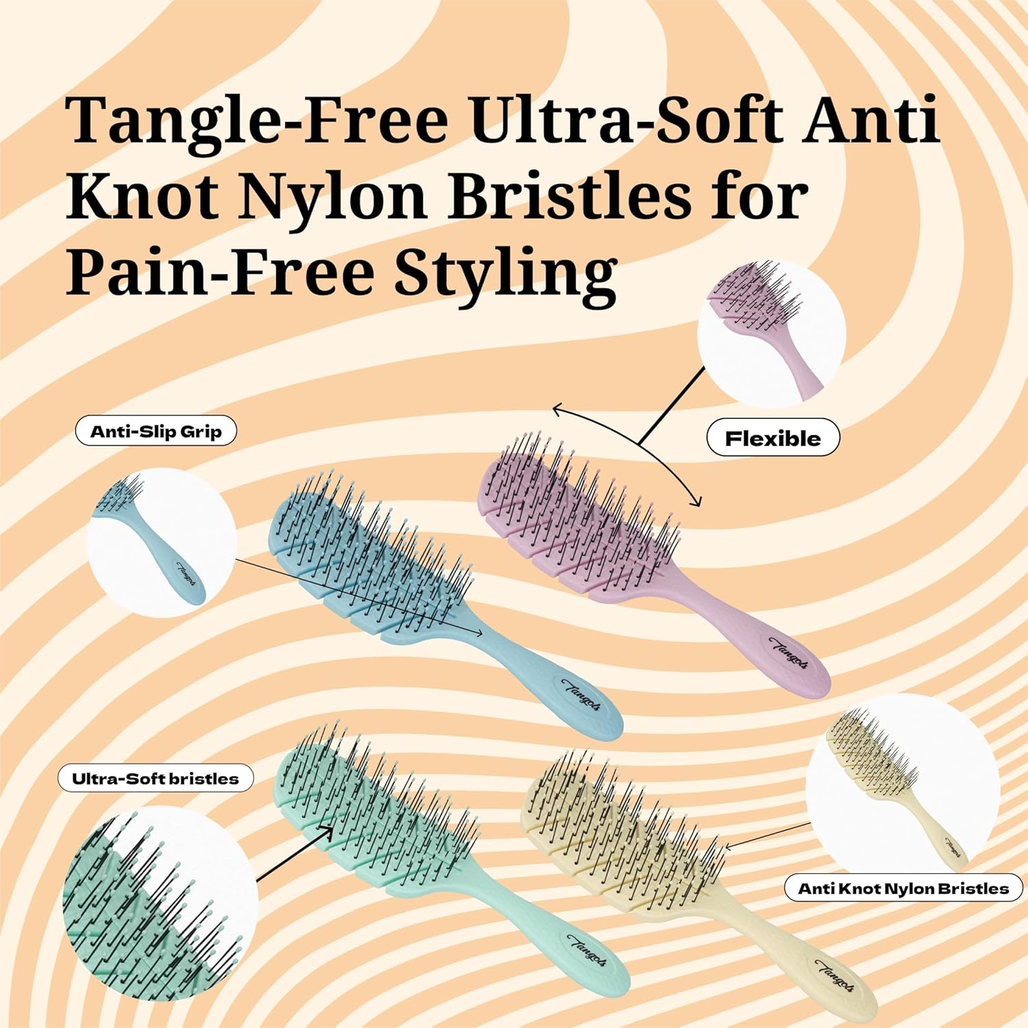 Tangols Soft Detangling Hair Brush &ndash; Soft Hair Brush for Kids & Adults with Ultra-Soft anti Knot Nylon Bristle, Eco-Friendly Tangle-Free Styling for Dry, Wet, Curly & for All Hair Types(Green) - Green image number 2