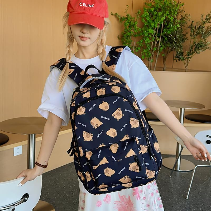 Kawaii Capybara Backpack &ndash; Large Cartoon Backpack with Flap, Fun Ita Bag for Capybara Lovers
