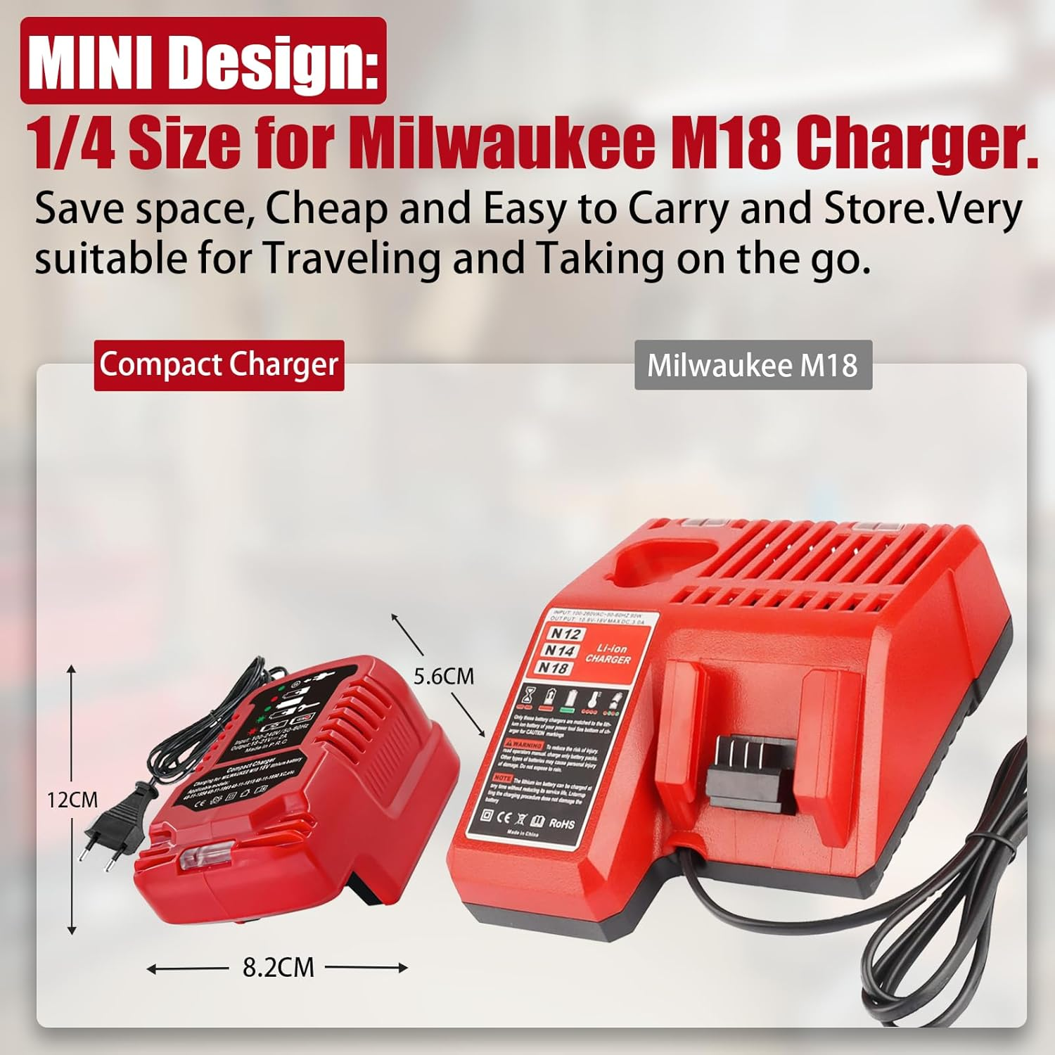 Portable Mini Charger for Milwaukee M18 18V Lithium Ion Battery 48-59-1812 48-11-2420 48-11-1815 48-11-1840 48-11-1841 48-11-1850 (ONLY for 18V) image number 1