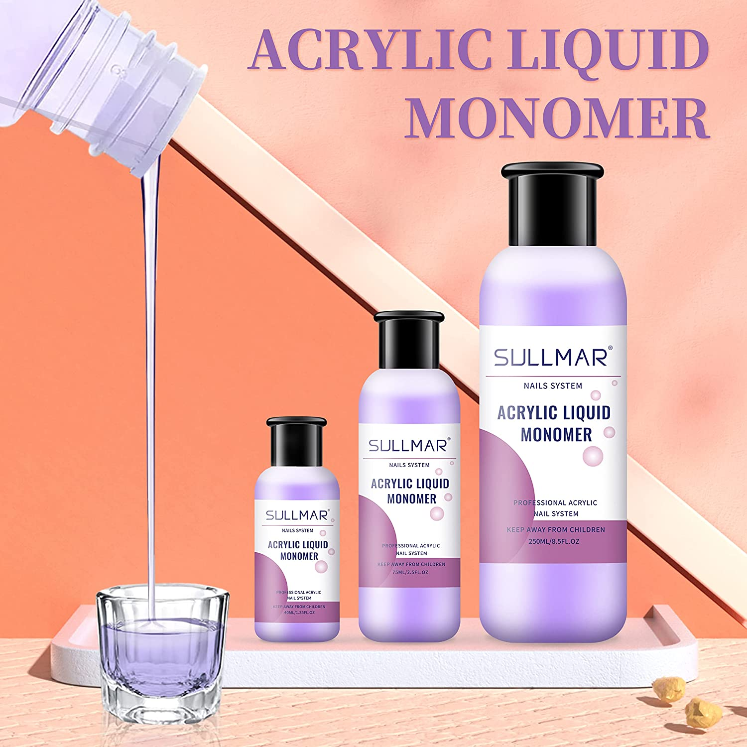 SULLMAR Acrylic Monomer Liquid 2Pcs X 75Ml Acrylic Monomer Liquid 5Oz Nail Acrylic Liquid Nail Tips for Acrylic Nails Professional Nail Monomer Liquid Odorless Monomer 2.5Oz/75Mlx2Pcs image number 4