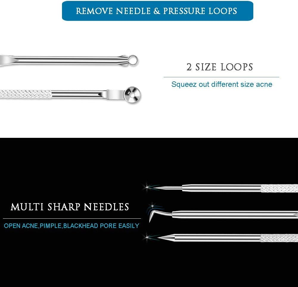 Blackhead Remover Kit, Extractor Removal Set Professional Stainless Steel Pimple Popper Tool Treatment for Whitehead Blemish Acne Comedone Pimple Popping (Silver) image number 4