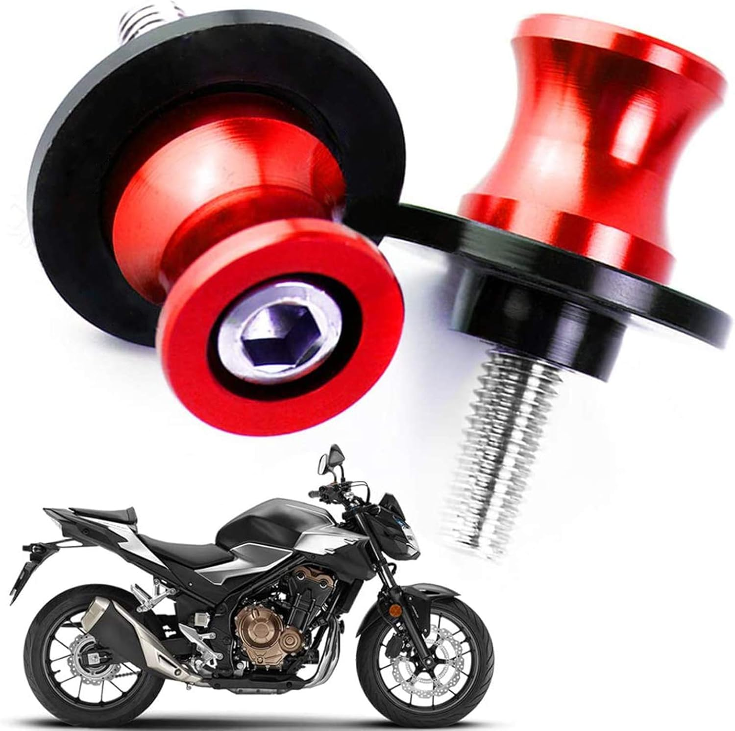 2Pcs M8 Swingarm Spools, Motorcycle Swing Arm Spools Swingarm Sliders Motorbike Swing Arm Stand Screw M8 CNC Aluminum Swing Arm Sliders Protector 8MM Fit for Suzuki, Motorcycle Accessories Red