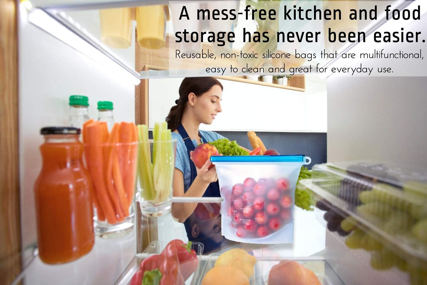 Reusable Extra Thick Silicone Food Storage Bags -3 Packs Zipper Freezer Bags for Vegetable, Fruit, Sandwich, Snack, Lunch, Liquid, Travel, Dishwasher-Safe Lunch Storage Bags image number 4