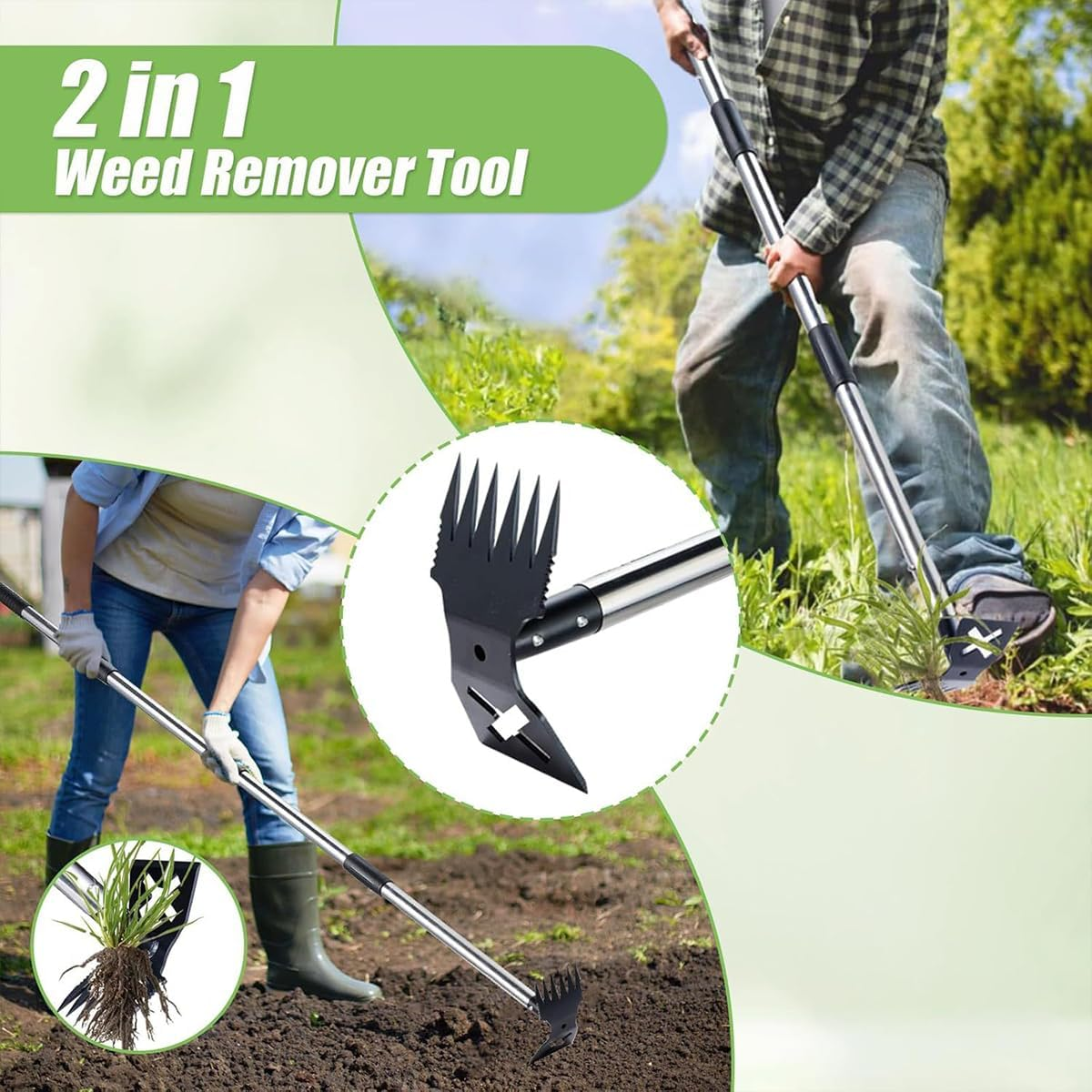 AIMALL 2 - in - 1 Adjustable Garden Hoe, Dual - Purpose Weeding & Shoveling Tool, Stainless Steel Telescopic Handle, Multi - Functional Yard/Gardening Rake image number 3