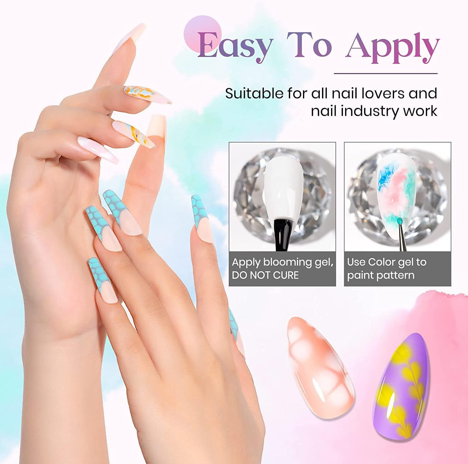 KRISNICE Nail Blooming Gel Clear Uv Led Blossom Gel Polish for Spreading Effect Marble Natural Stone Watercolor Floral Print Soak off Nail Gel Diy Nail Art Design Manicure Women(Kyr2-001) image number 4