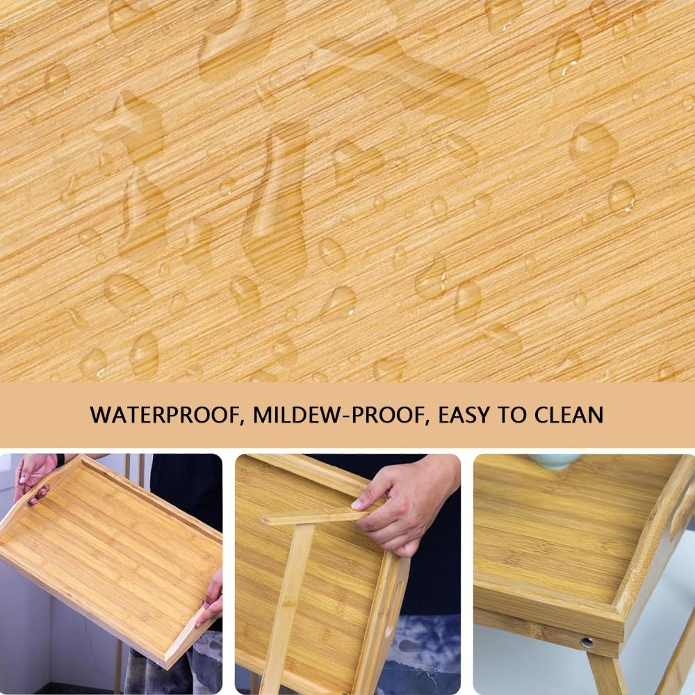 Multifunctional Laptop Bed Desk with Foldable Legs - Portable Serving Tray for Snacks, Breakfast, or Work, Collapsible Lap Table for Home Office, Sofa, or Bed (Wood) image number 2