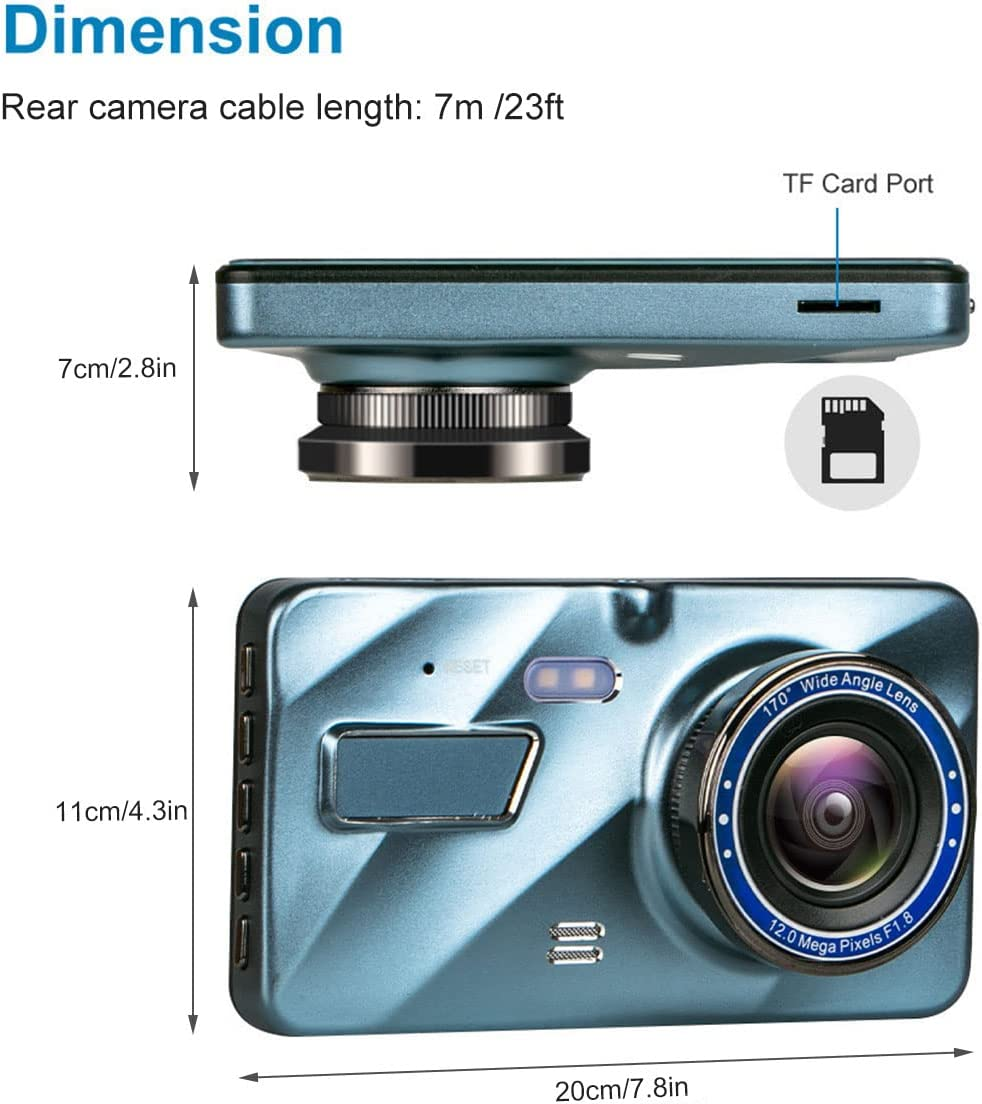 Dual Dash Cam 1080P FHD Front and Rear Dash Cam, 170&deg; Wide Angle Car Driving Recorder, 4" IPS Screen, with Gravity Sensor Automatic Recording Loop Recording 24Hrs Parking Monitoring image number 1