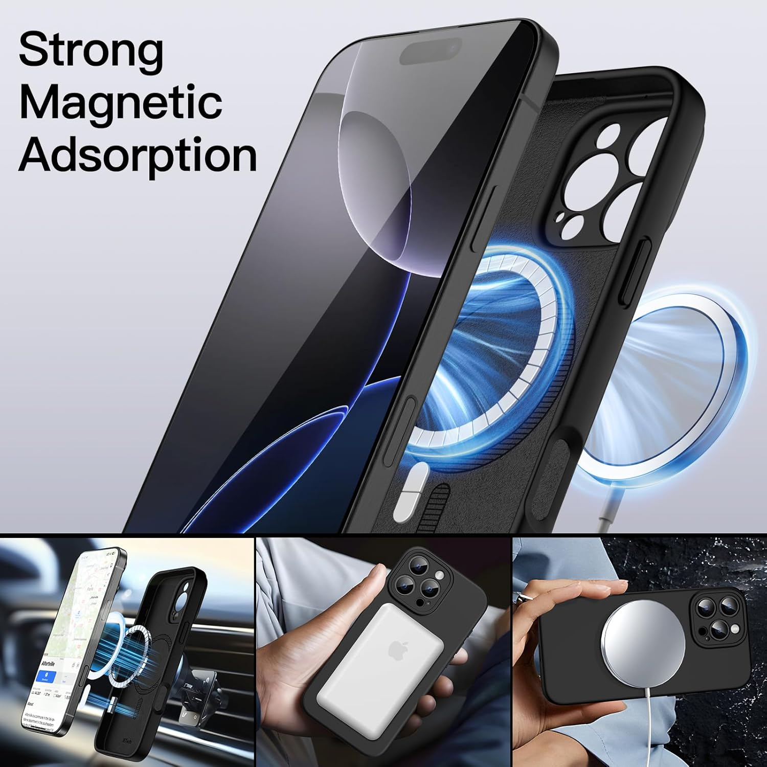 Jetech Magnetic Silicone Case for Iphone 16 Pro 6.3-Inch, Compatible with Magsafe, Silky Soft Touch, Shock Absorbing Phone Cover with Camera Lens Full Protection (Black)