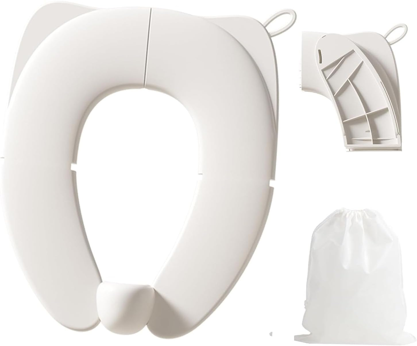 Limcryspp Children'S Portable Folding Toilet Seat, Newly Upgraded Anti-Pinch Design, with Splash-Proof Baffle and Storage Bag, White image number 5