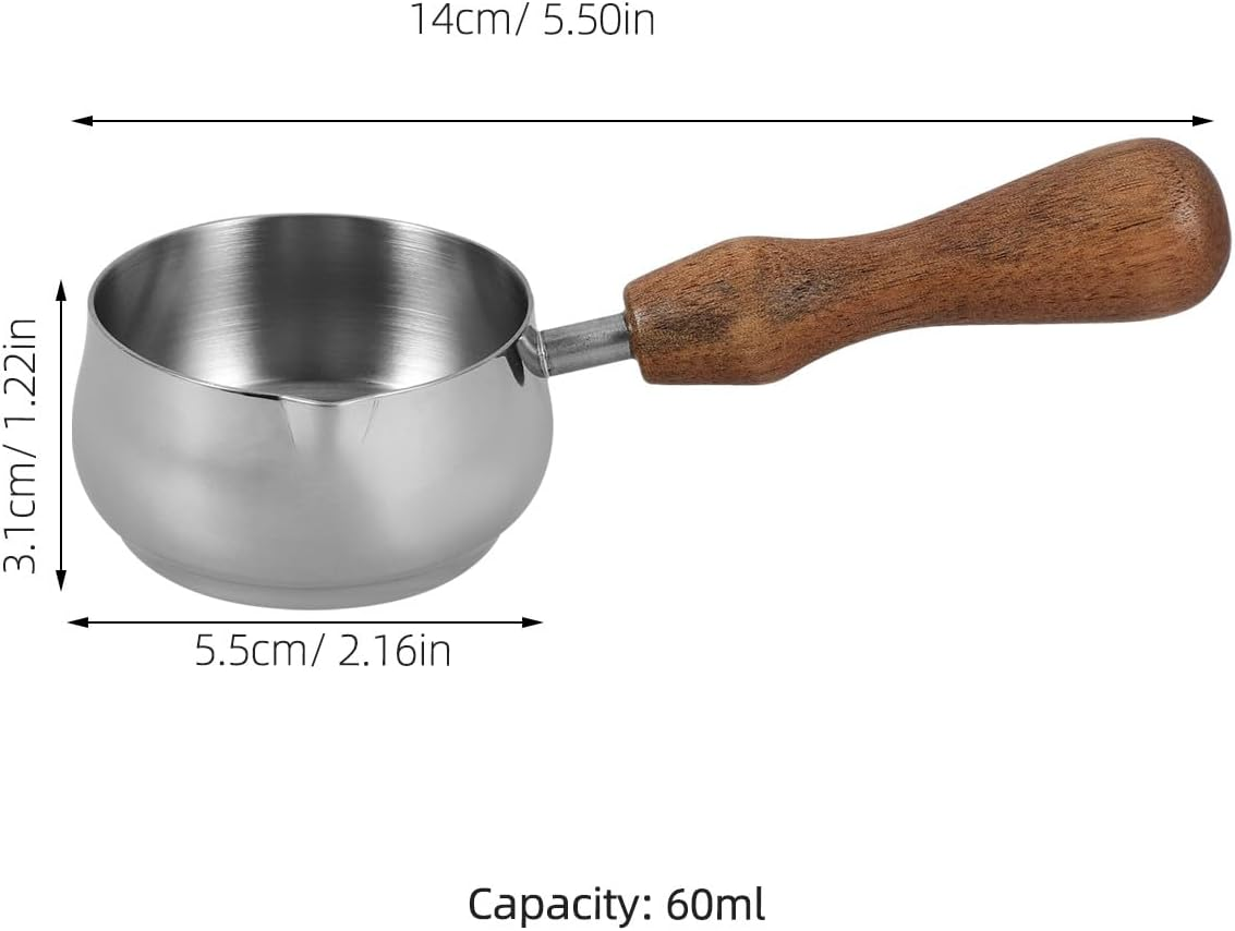 Homoyoyo Stainless Steel Milk Frothing Pitcher with Walnut Wooden Handle Small Creamer Jug for Espresso Coffee Smooth Surface Easy to Clean Stylish Small Milk Container for Home and Use image number 1