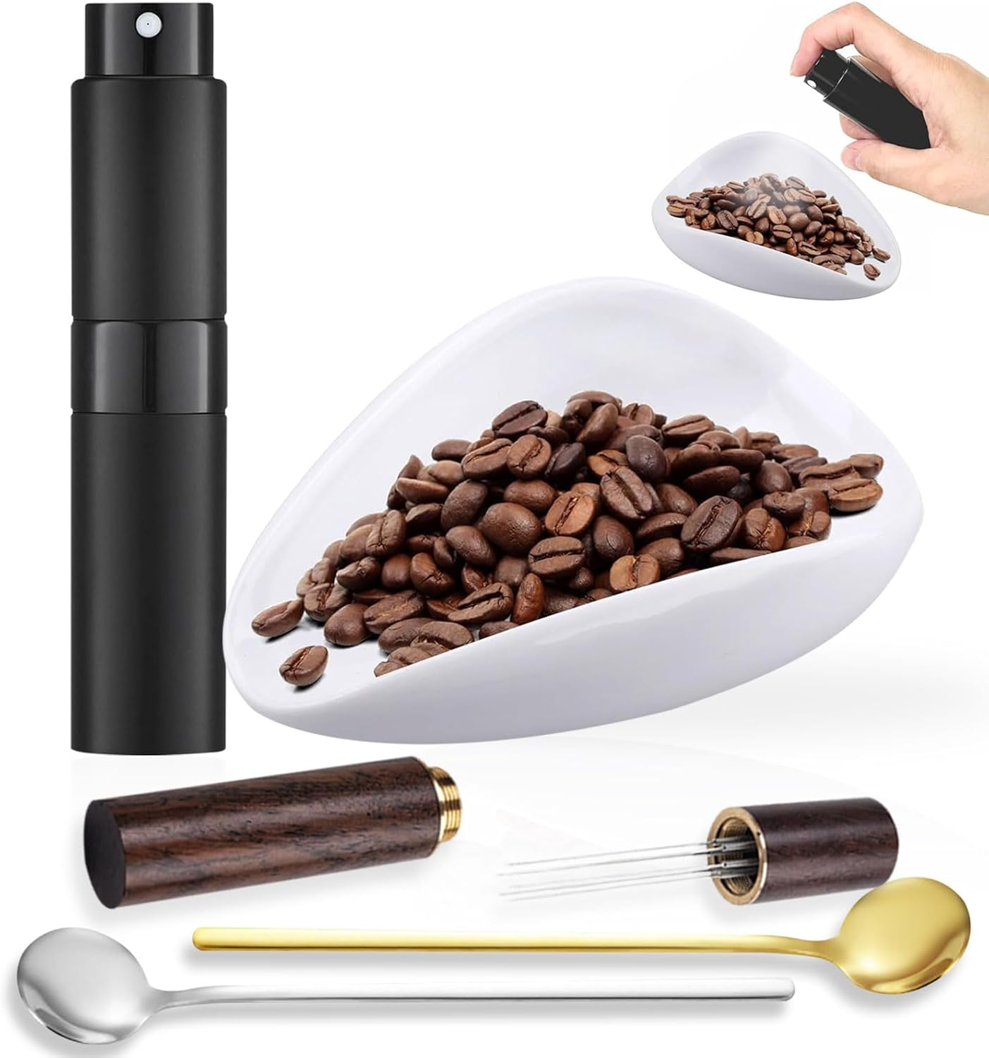 5 Pieces Coffee Bean Dosing Cups and Spray Bottles, Espresso Mixing Tool, Teaspoon, Ceramic Dosing Bowl, Coffee Accessories for Teahouse, Hotel, Dining Room and Espresso Lovers image number 1
