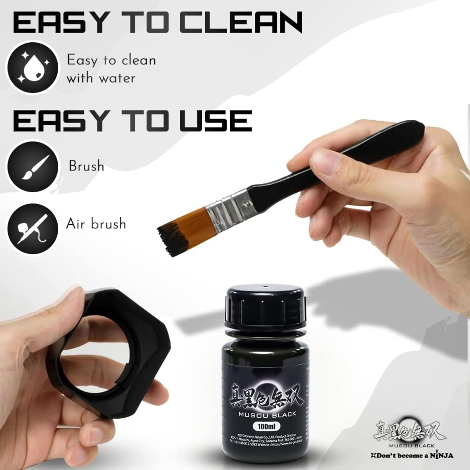 Musou Black Acrylic Paint, the Blackest Black in the World, Contains 1 X 100Ml Light Absorption of 99.4% (Very High Coverage), Multiple Uses (Pictures, Art, Figures) image number 2