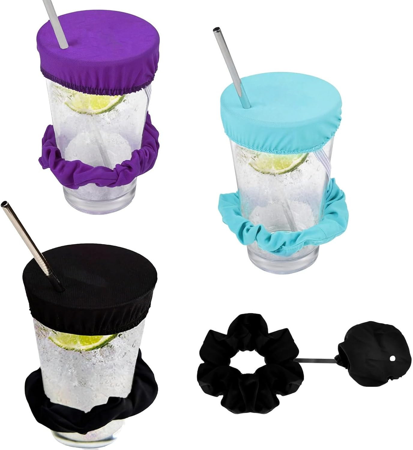 Pack of 3 Scrunchie Hair Bands, Drink Cover, Anti-Drug Glass Protection, Anti-Spill for Parties and Festivals, Safe, Prevents Mixing of Unidentified Drinks image number 1