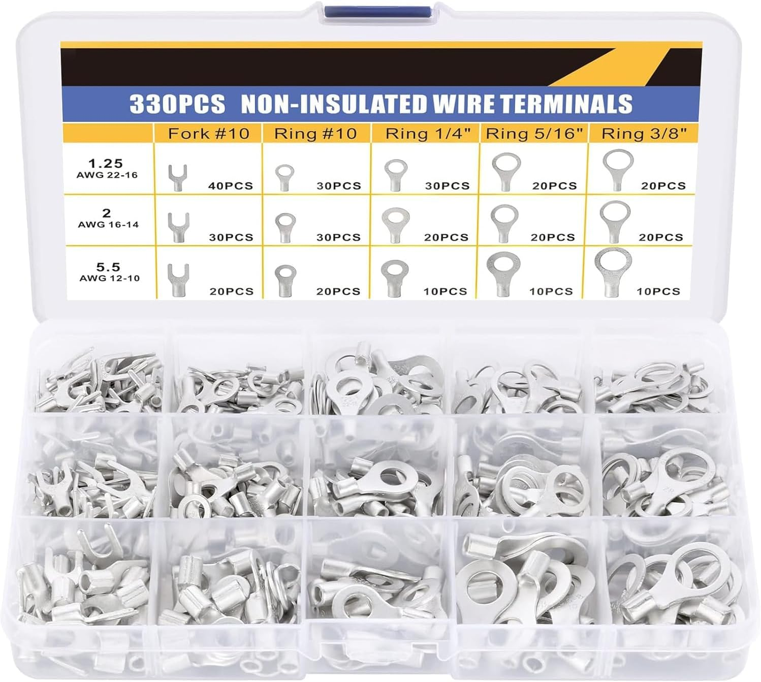 330PCS Uninsulated Wire Connector Kit,Tinned Red Copper Brazing Seam Fork Ring Terminal,Awg 22-10 Wire Crimp Connector,Insulated Copper Connector,Tinned Uninsulated Copper Ring Fork Terminal image number 5