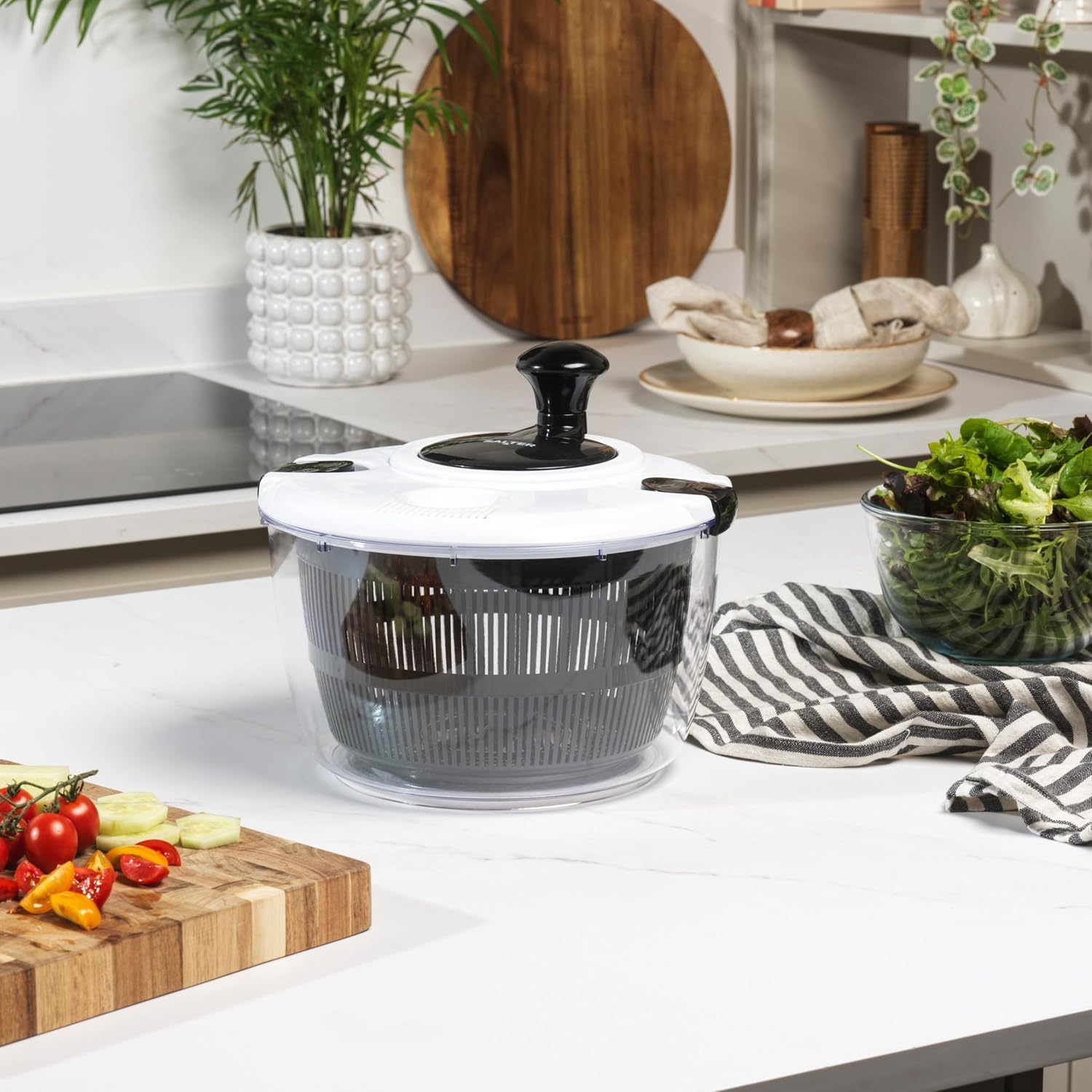 Salter Salad Spinner &ndash; 5 Litres, Washing, Drying, Serving, Salad Preparation, Salad Dryer, Easy Use, Non-Slip Base, Dual Purpose Drainer, Healthy Food/Fresh Salad image number 1