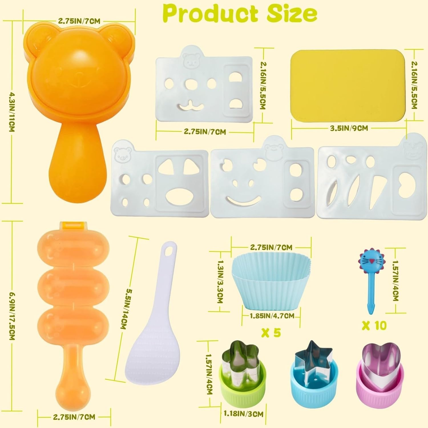 Rice Ball Mold for Kids 21PCS Onigiri Mold Set Cute Animal Sushi Molds Rice Shaper Rice Ball Shaker Bento Box Accessories DIY with Nori Seaweed Punch Cutter Food Picks, SSMJ-H21 image number 4