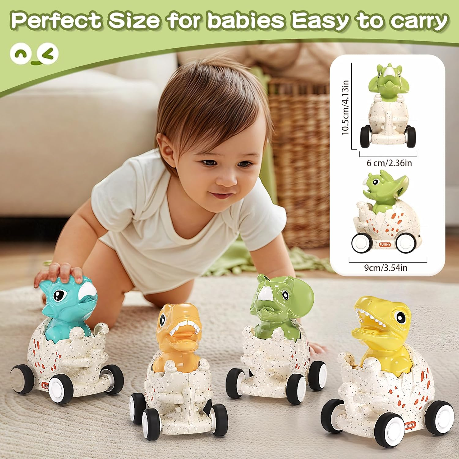 Jovow Baby Toys Car for 1 Year Old, 4PCS Baby Press Go Friction Car Toys for Toddler Boys Girls 6-18 Months
