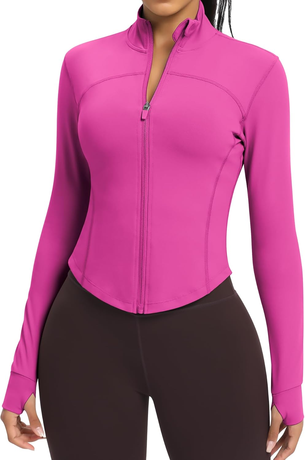 Women'S Lightweight Cropped Workout Jacket with Thumb Holes and Zipper Guard, Grey, XS-XL