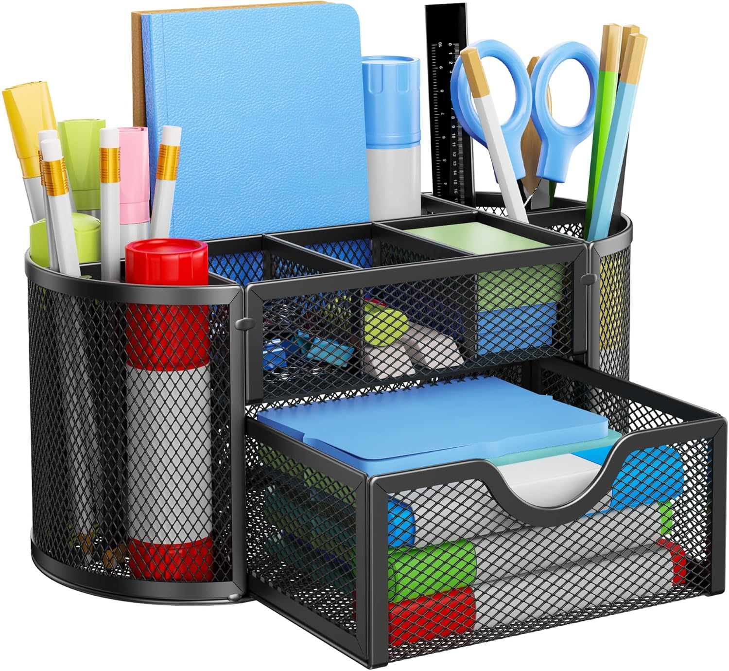 Auvo APH01 Mesh Desk Organizer with Drawers, Pen Holder and Desk Organizer, 9 Compartments for Office Supplies, Black image number 3