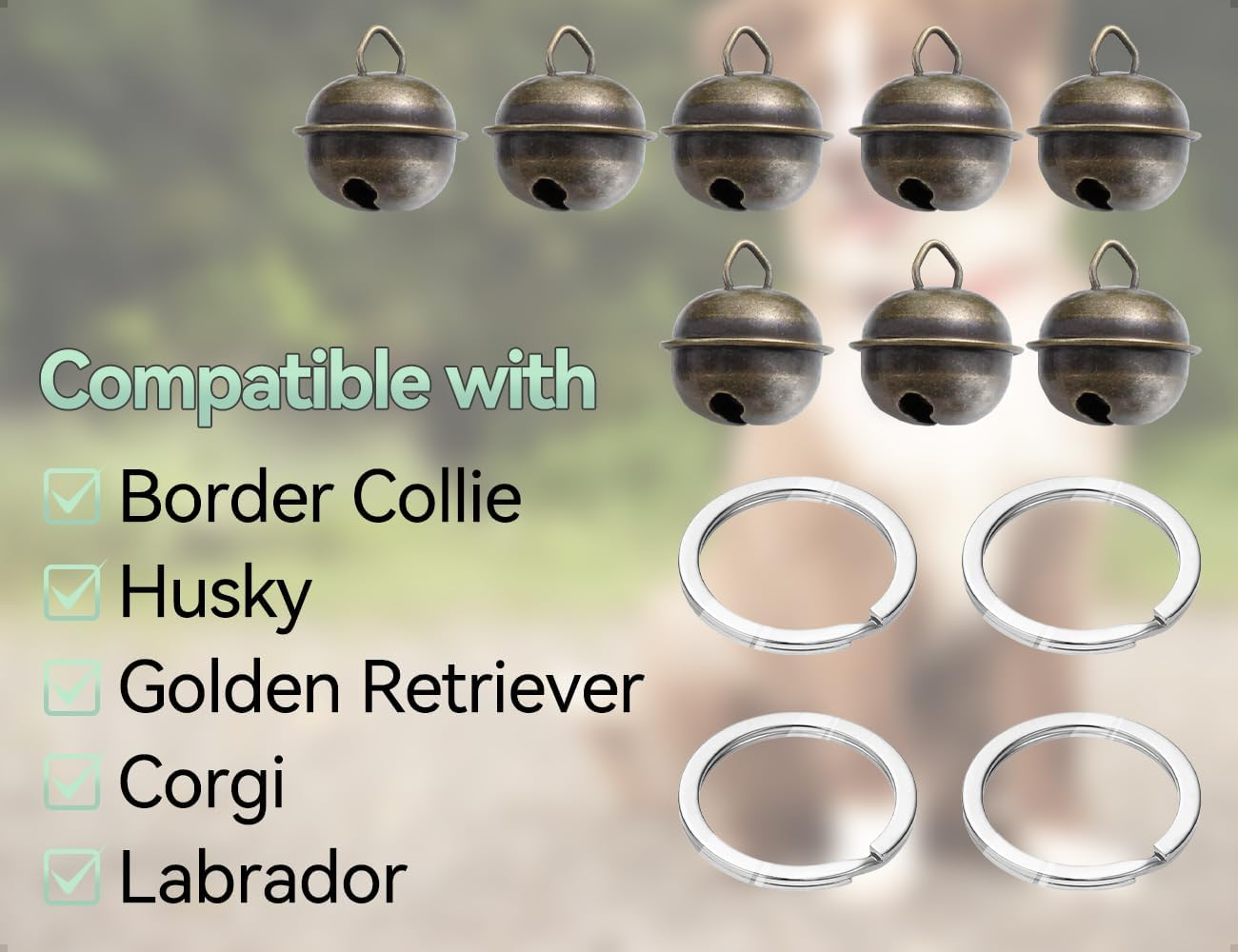 AOYEGIC Pack of 8 Bells, Loud Cat Dog Bell, Collar for Bell, Cats, Pets, Tracker Pendant for Training, with 4 Pieces Key Ring Pet image number 1