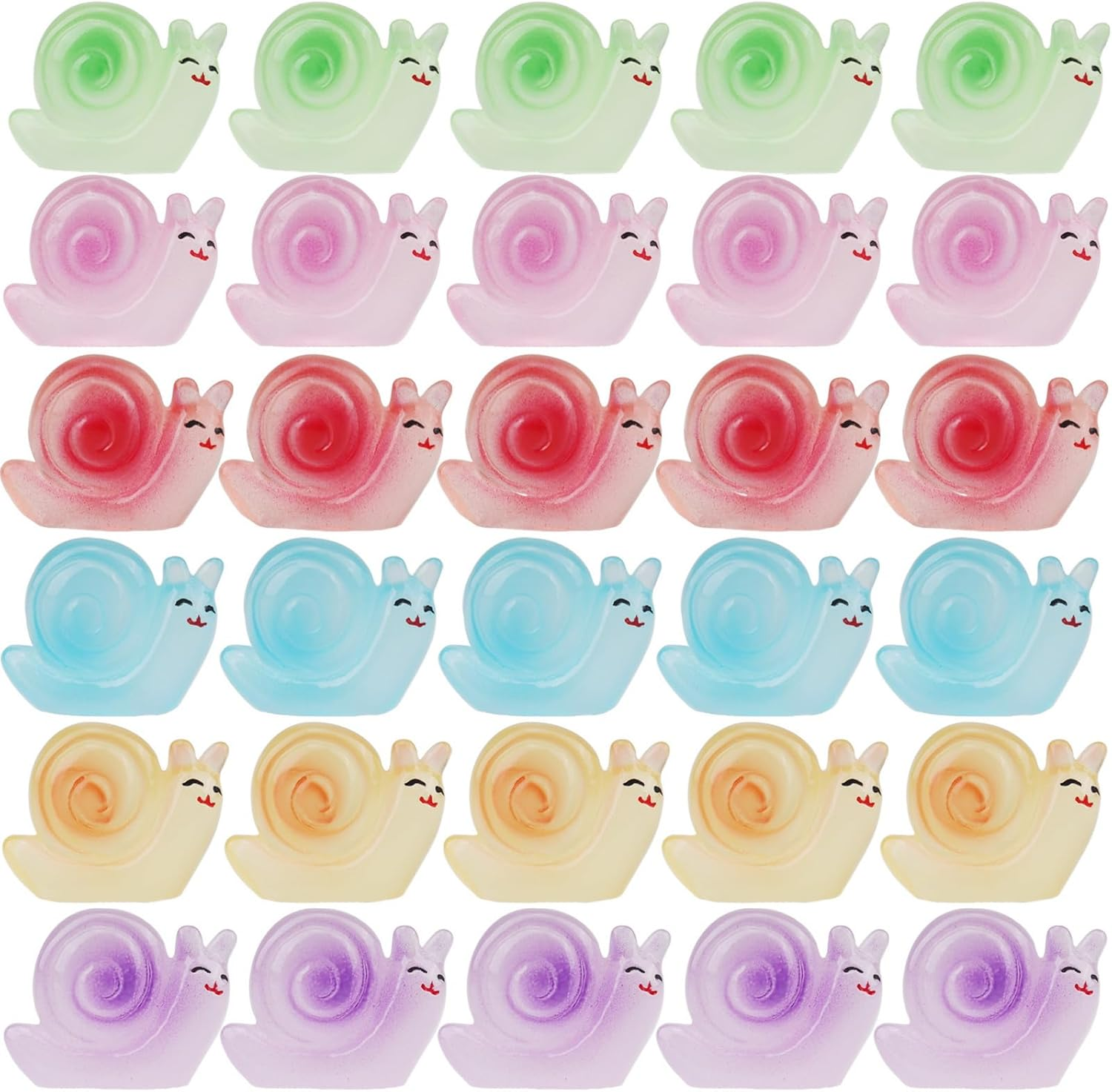 30 Pcs Mini Resin Animals Outdoor Luminous Snail Miniatures Garden Landscape Home Accessories 0.8X0.7 Inch Snails Figurines Party Decoration
