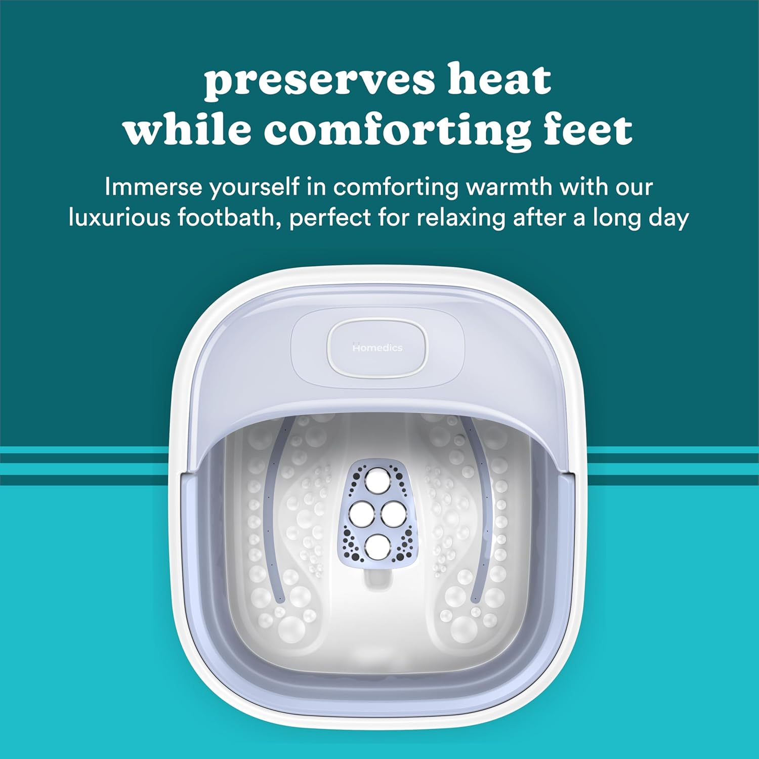 Homedics Smart Space Essential Collapsible Footbath, Invigorating Bubble Massage, Heatkeep Technology, Patented Collapsible Design, Safety-Lock System, Safe for Bath Salts, Bath Salts Included image number 2
