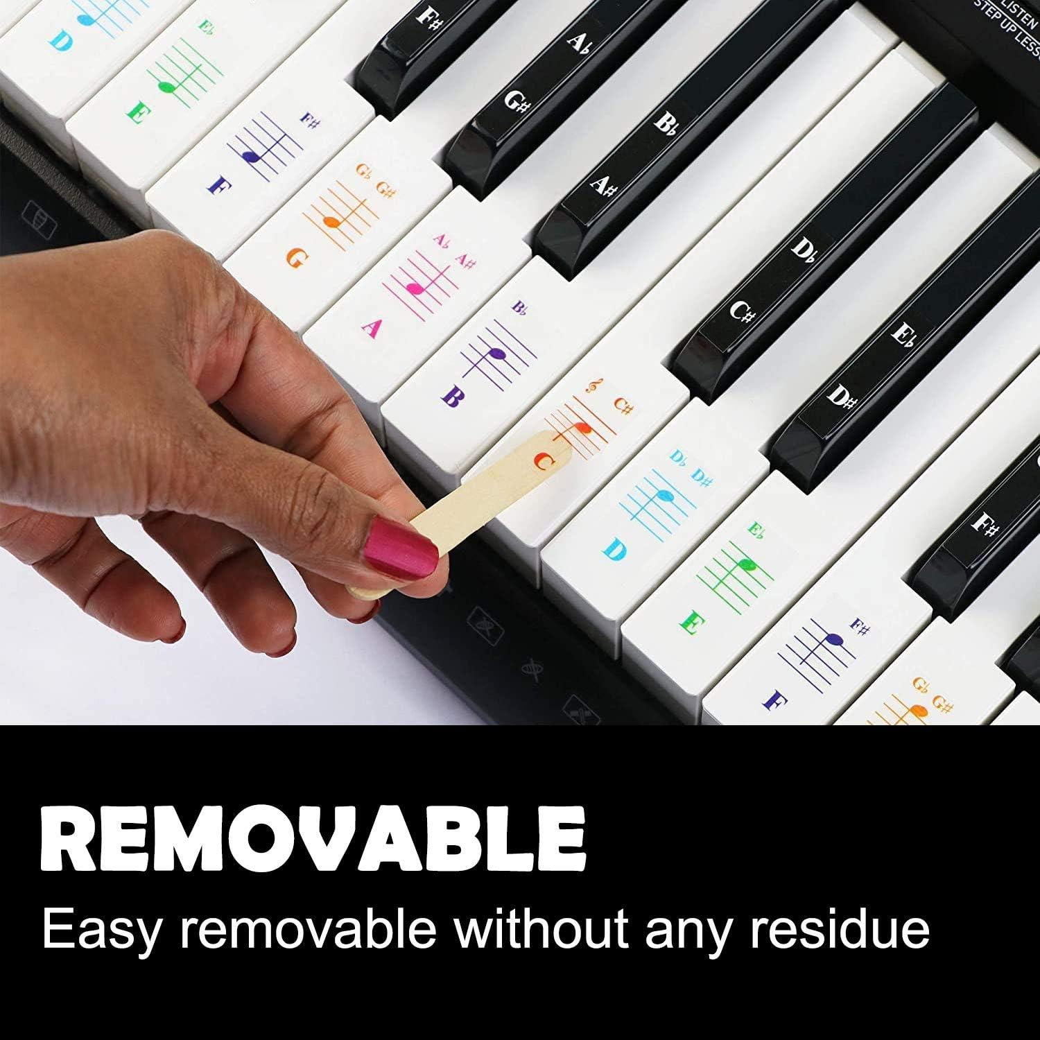 Piano Keyboard Notes Stickers 88/61/54/49/37 Keys Multi-Color,Transparent,Removable Colorful Large Bold Letter Piano Stickers Perfect for Beginners Kids Learning Piano (04_Colorful Piano Key) image number 1