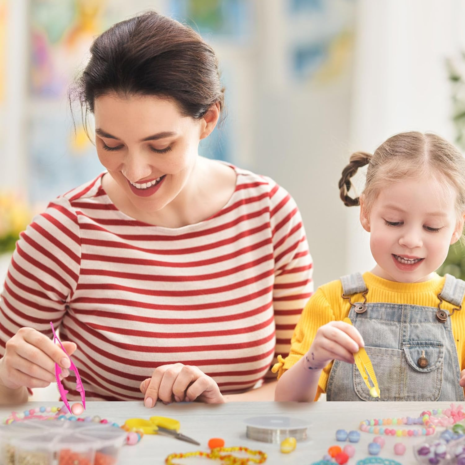 40 PCS Plastic Tweezers for Crafts Plastic Beads Tweezers Bead Craft Forceps Tools for DIY Jewelry Making Kids Adult Home Classroom School (Colorful) image number 1