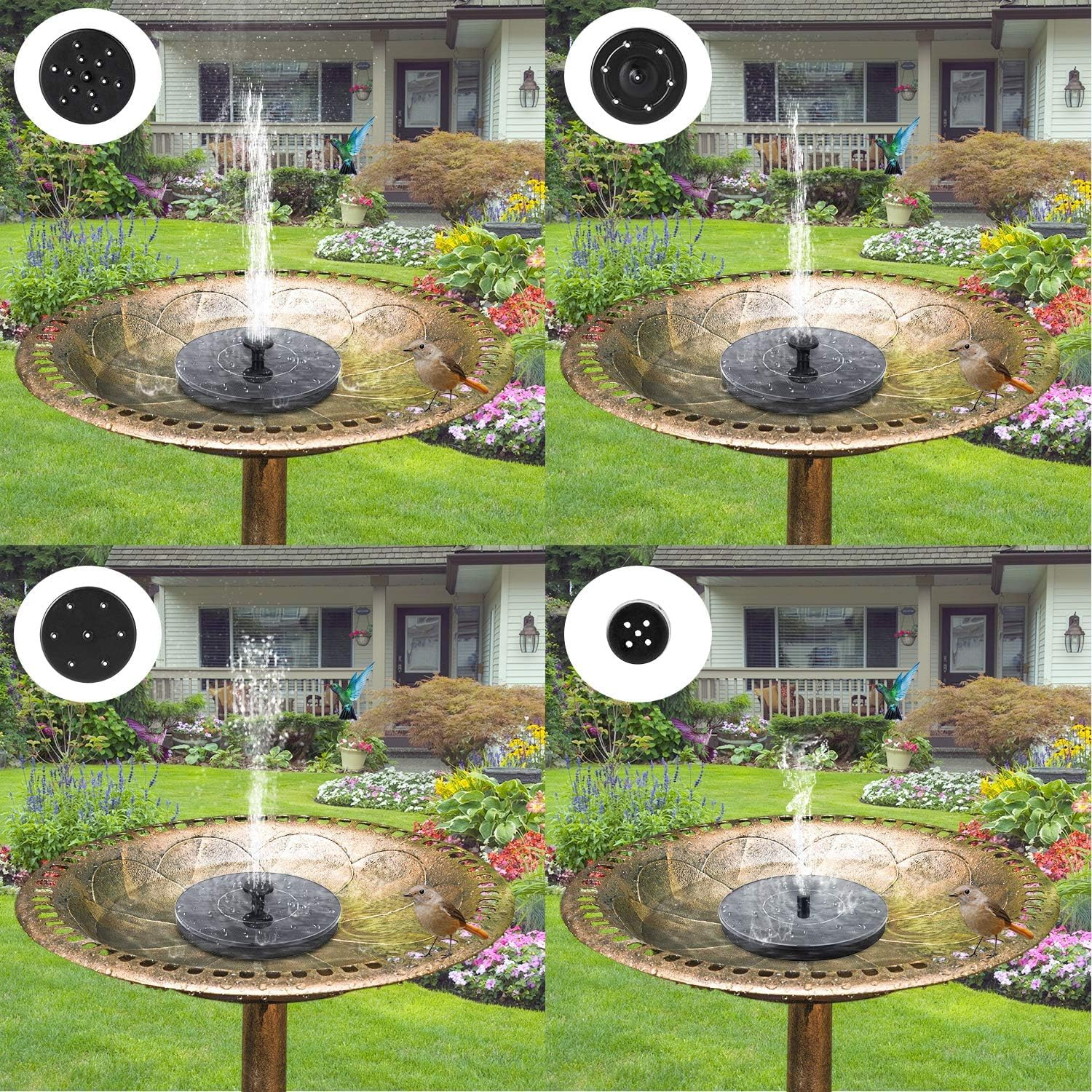 Solar Bird Bath Fountain Pump, Upgrade 1.5W 16CM Dia Solar Fountain with 6 Nozzle, Free Standing Floating, Solar Powered Water Bubbler, Fountain Pump for Bird Bath, Garden, Pond, Pool, Outdoor image number 2