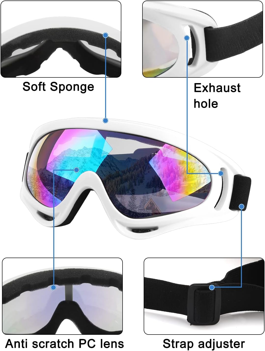 Elimoons Ski Goggles, Pack of 2, Snowboard Goggles for Kids, Boys & Girls, Youth, Men & Women, with UV 400 Protection, Wind Resistance, Anti-Glare Lenses image number 3