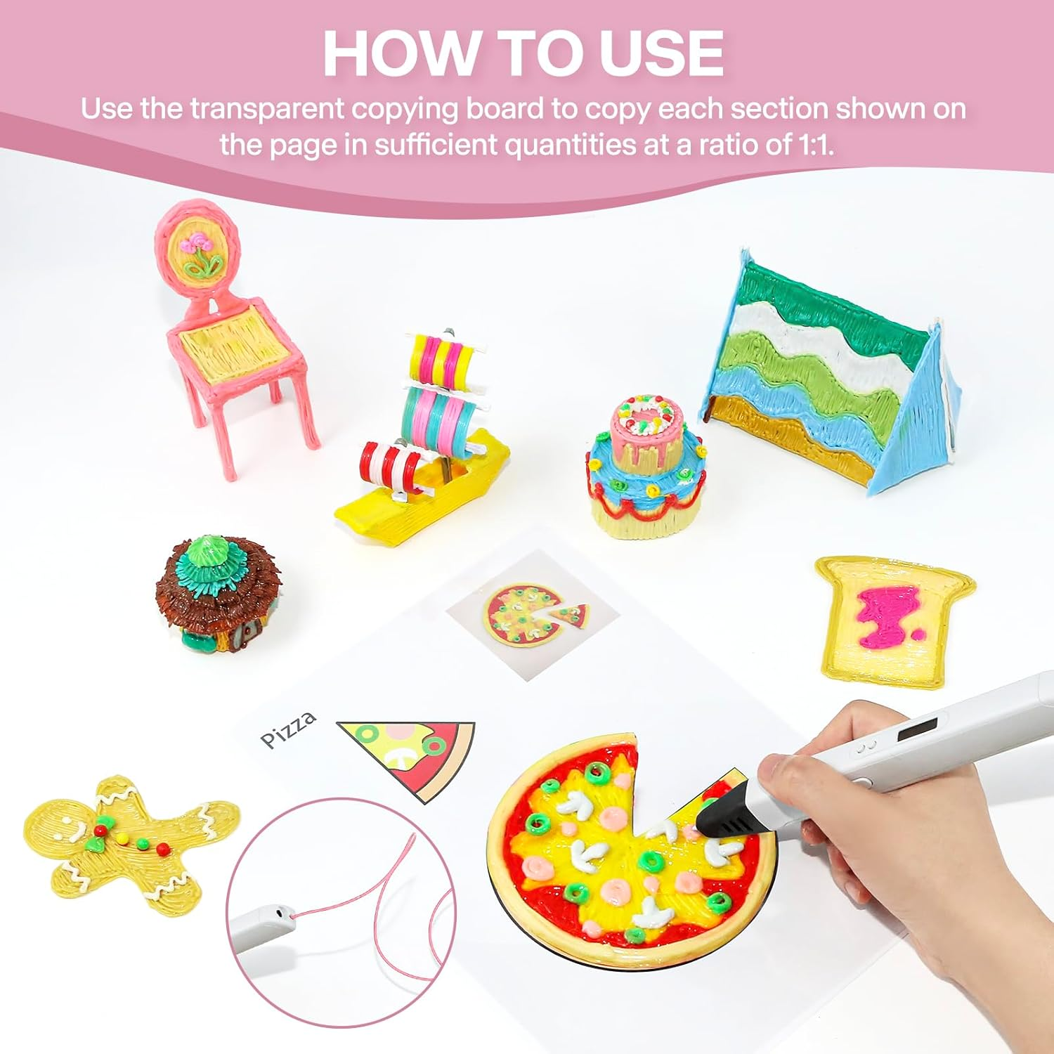 3D Pen Printing Template, 20 Sheets 3D Printer Drawing Graffiti, 3D Painting Paper Stencils with a PVC Transparent Board, for Christmas Birthday DIY Gifts, Vomika image number 2