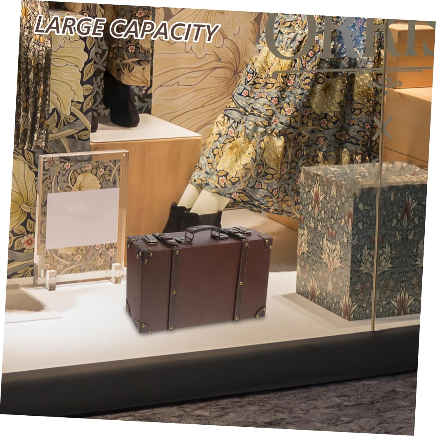 WOONEKY Leather Vintage Trunk Decorative Antique Suitcase with Generous Storage Space for Clothing Store Displays Photo Props and Retro Elegant British Design Small image number 6