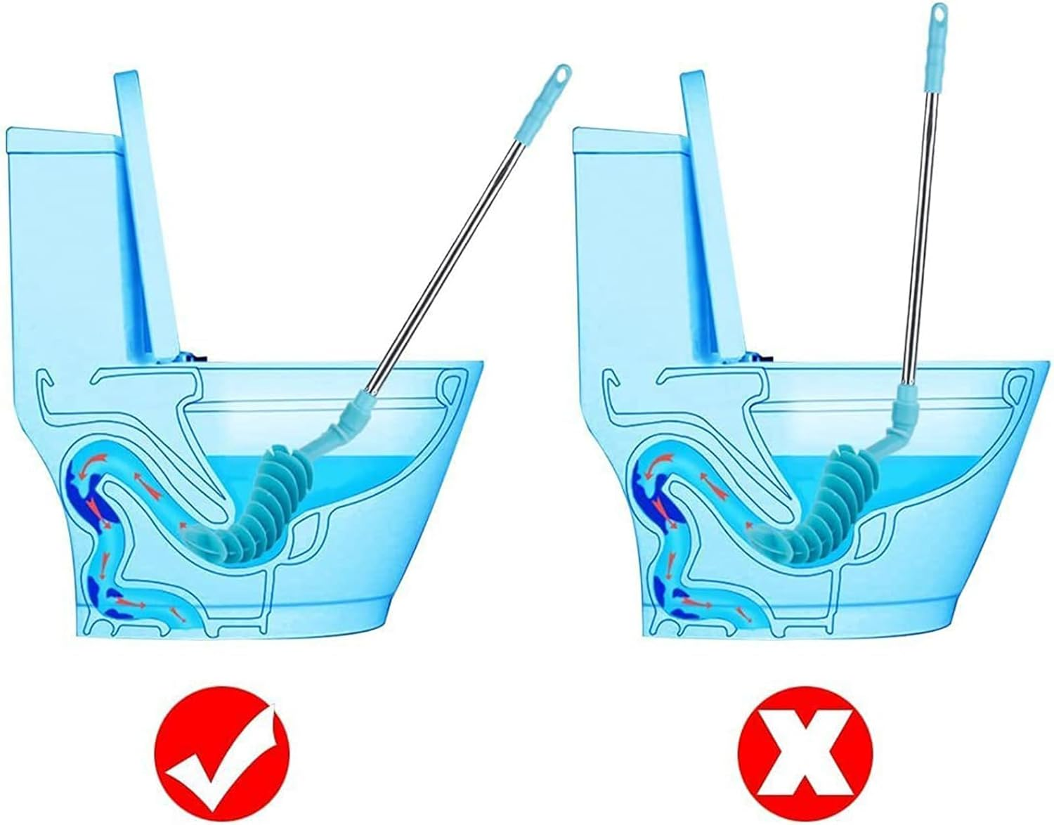 Toilet Plunger &ndash; Siphon Type Clog Remover with Flexible Rubber Head and Stainless Steel Handle, Effective Toilet Dredge Tool with Squeegee (Blue) image number 2